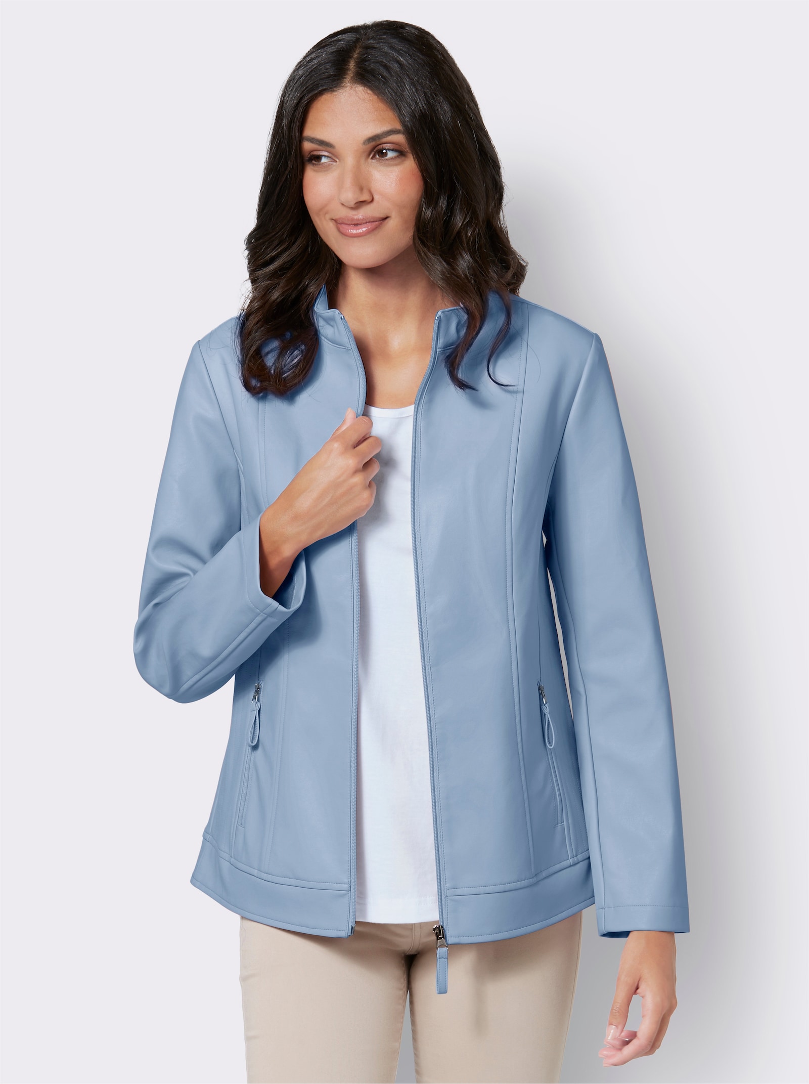 Koženková bunda s povrchovou úpravou z PU, ľahká údržba - bledomodrá