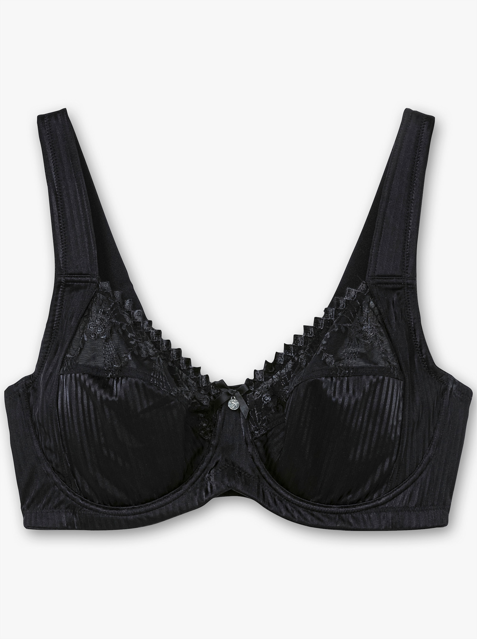 sheego Bügel-BH mit floraler Spitze und tonigen Streifen - schwarz