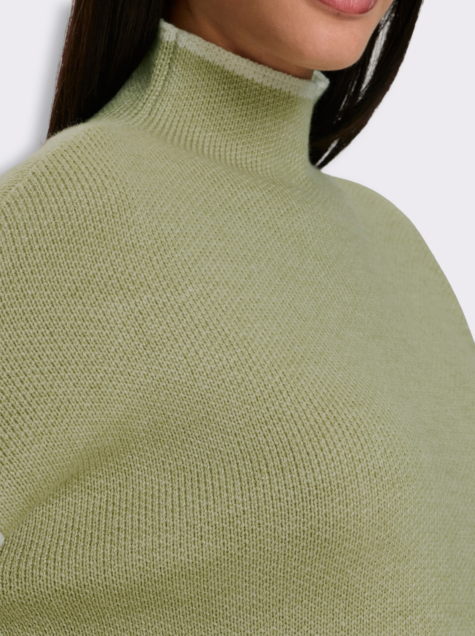heine Langarm-Pullover mit Kontraststreifen - schilf-ecru-meliert