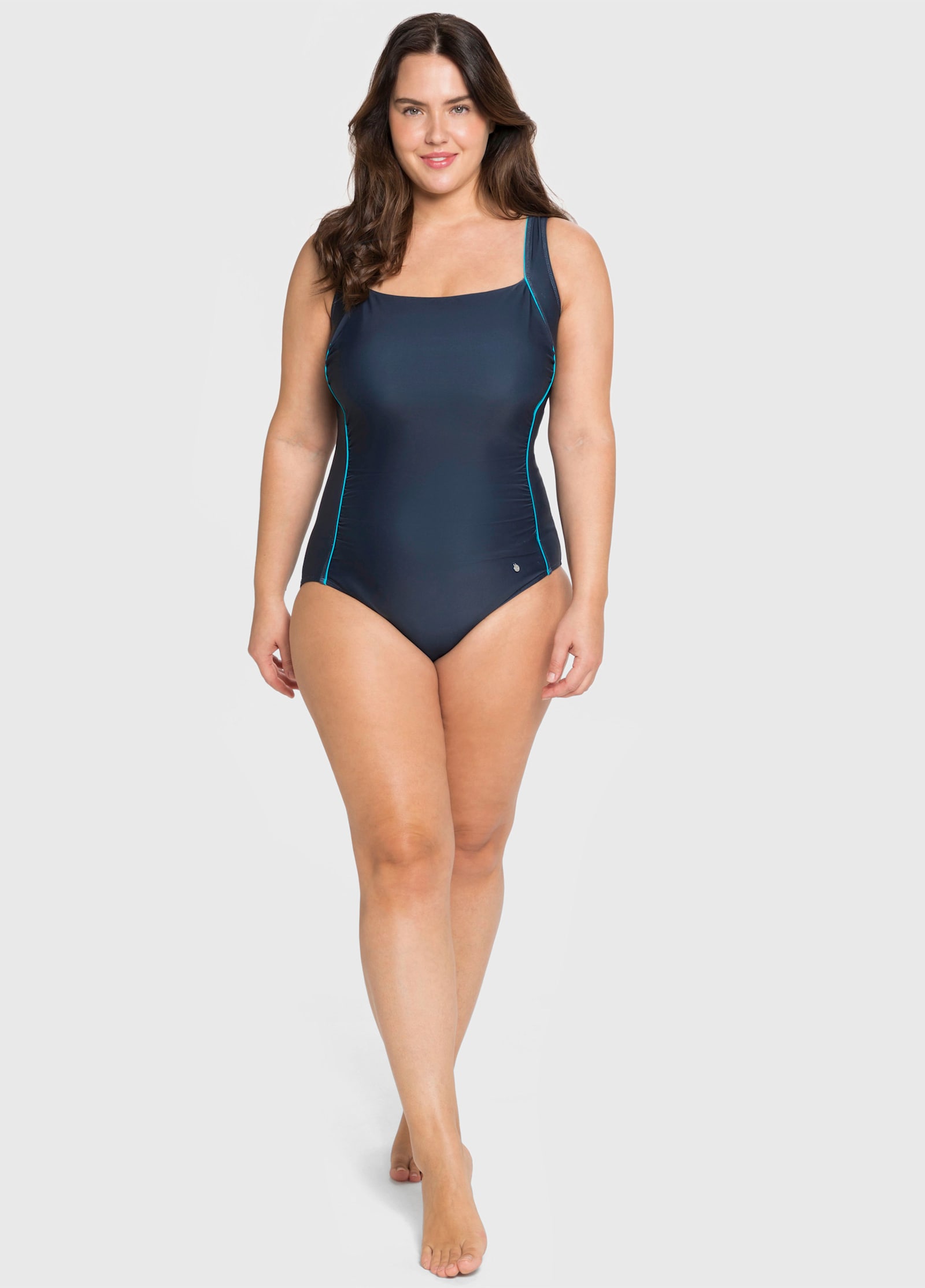 sheego Badeanzug mit Kontrastpaspeln und Shaping-Effekt - nachtblau