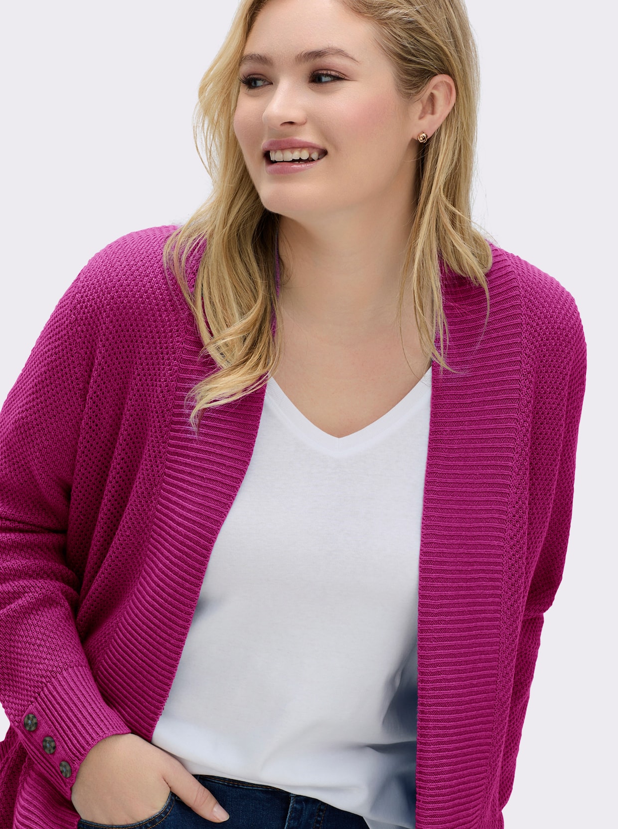 Longstrickjacke mit Struktur-Muster - magenta