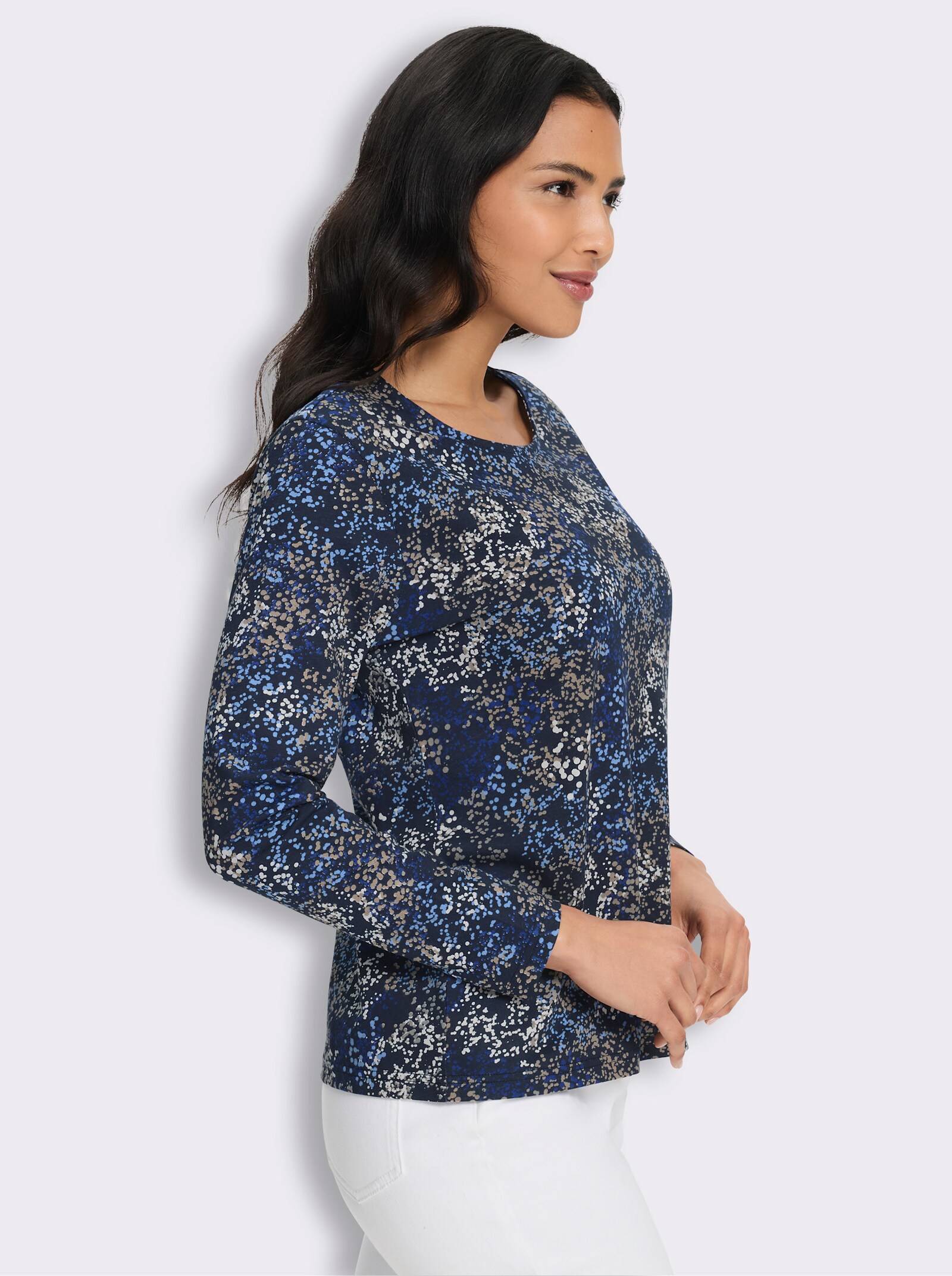 Langarmshirt mit Print - marine-beige-bedruckt
