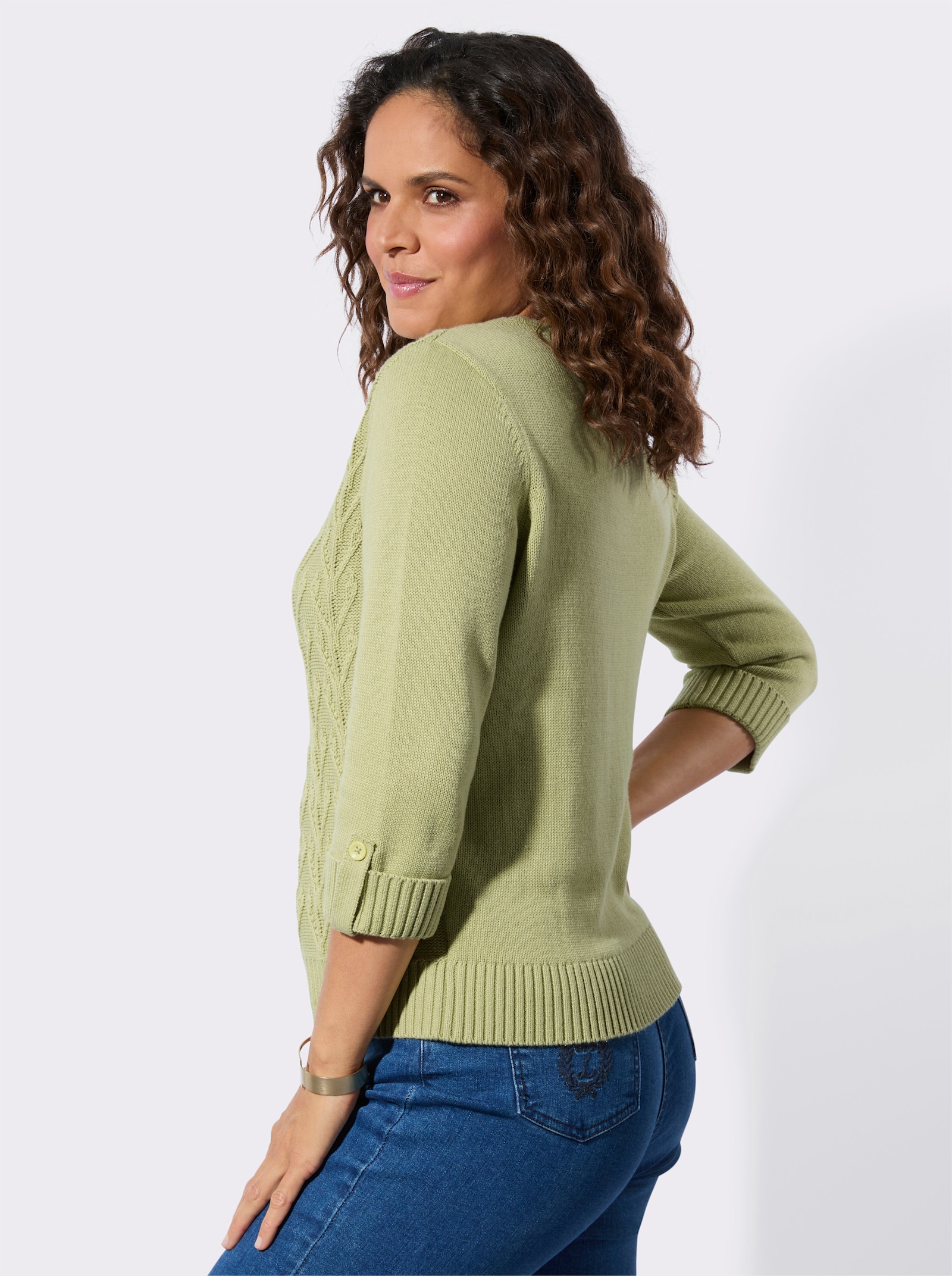 Baumwollpullover mit Strukturstrick-Muster - lindgrün