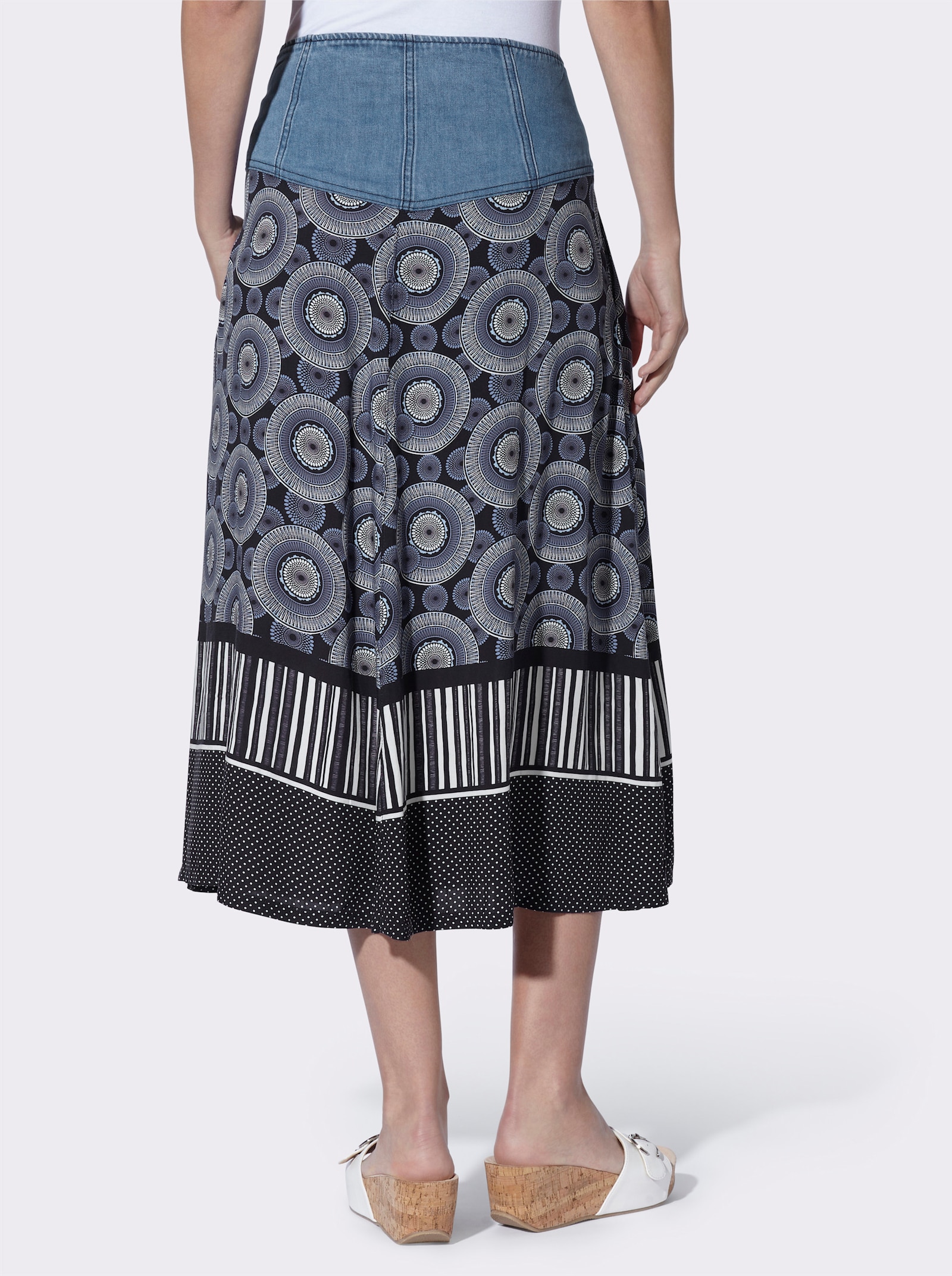 heine A-Linien-Rock mit Jeansbund - marine-ecru-bedruckt