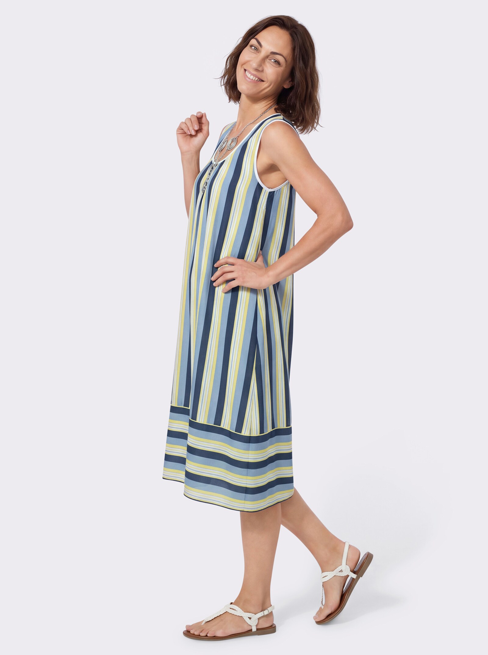 Sommerkleid im Streifenmix - dunkelblau-zitrone-gestreift