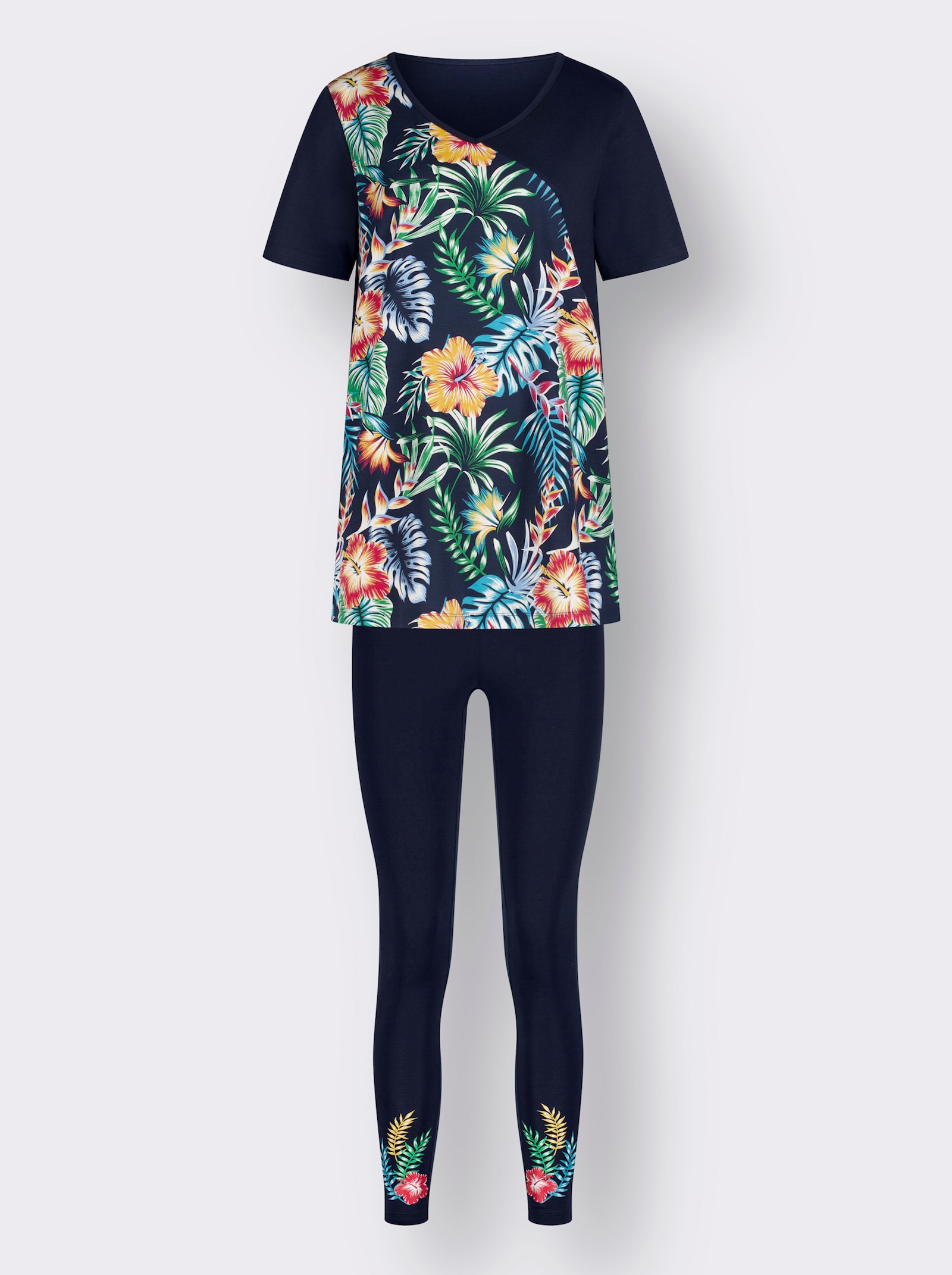 Shirt en legging van katoen - marine/turquoise bedrukt