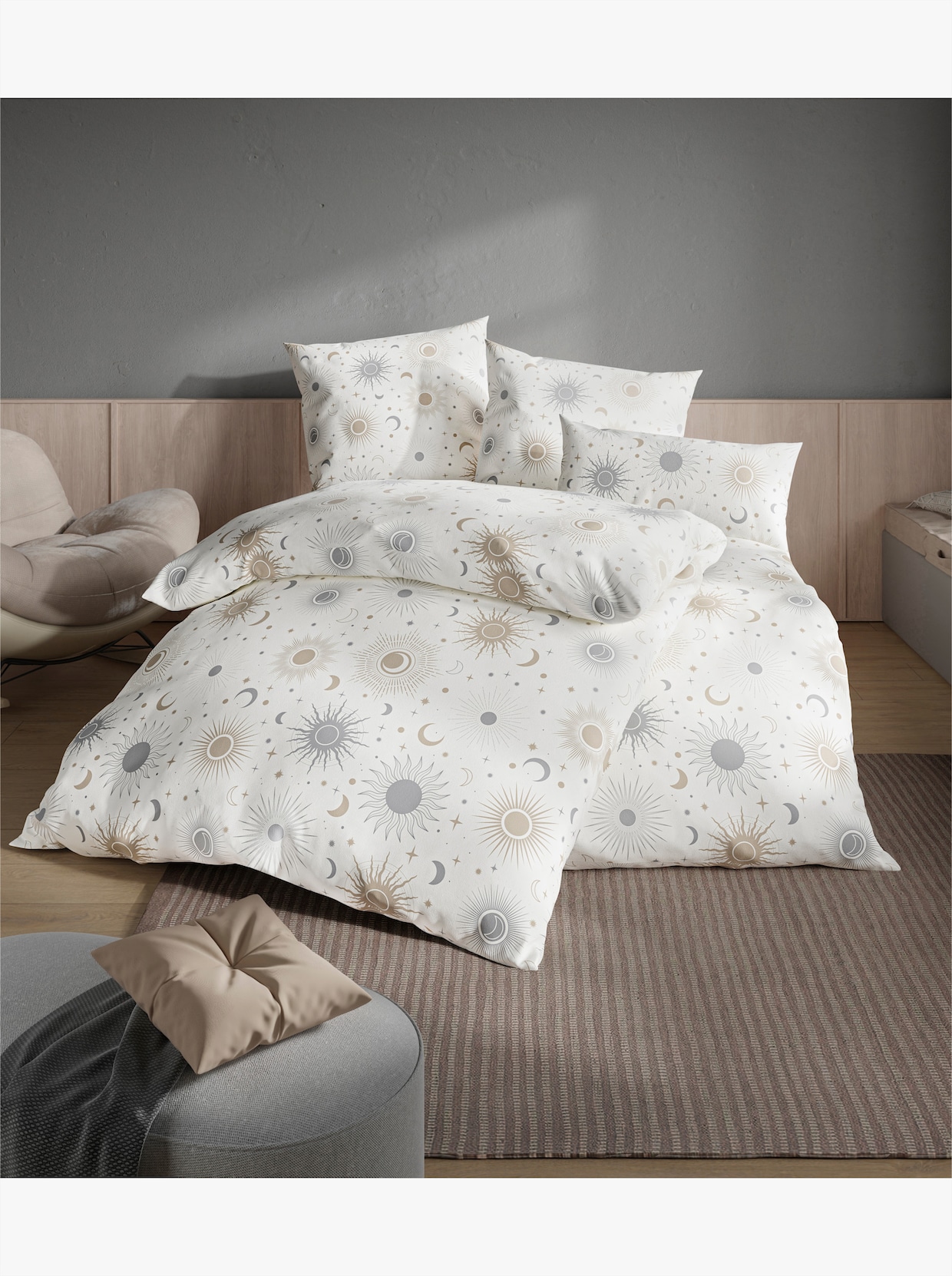 wäschepur Bettwäsche - champagner-steingrau-bedruckt