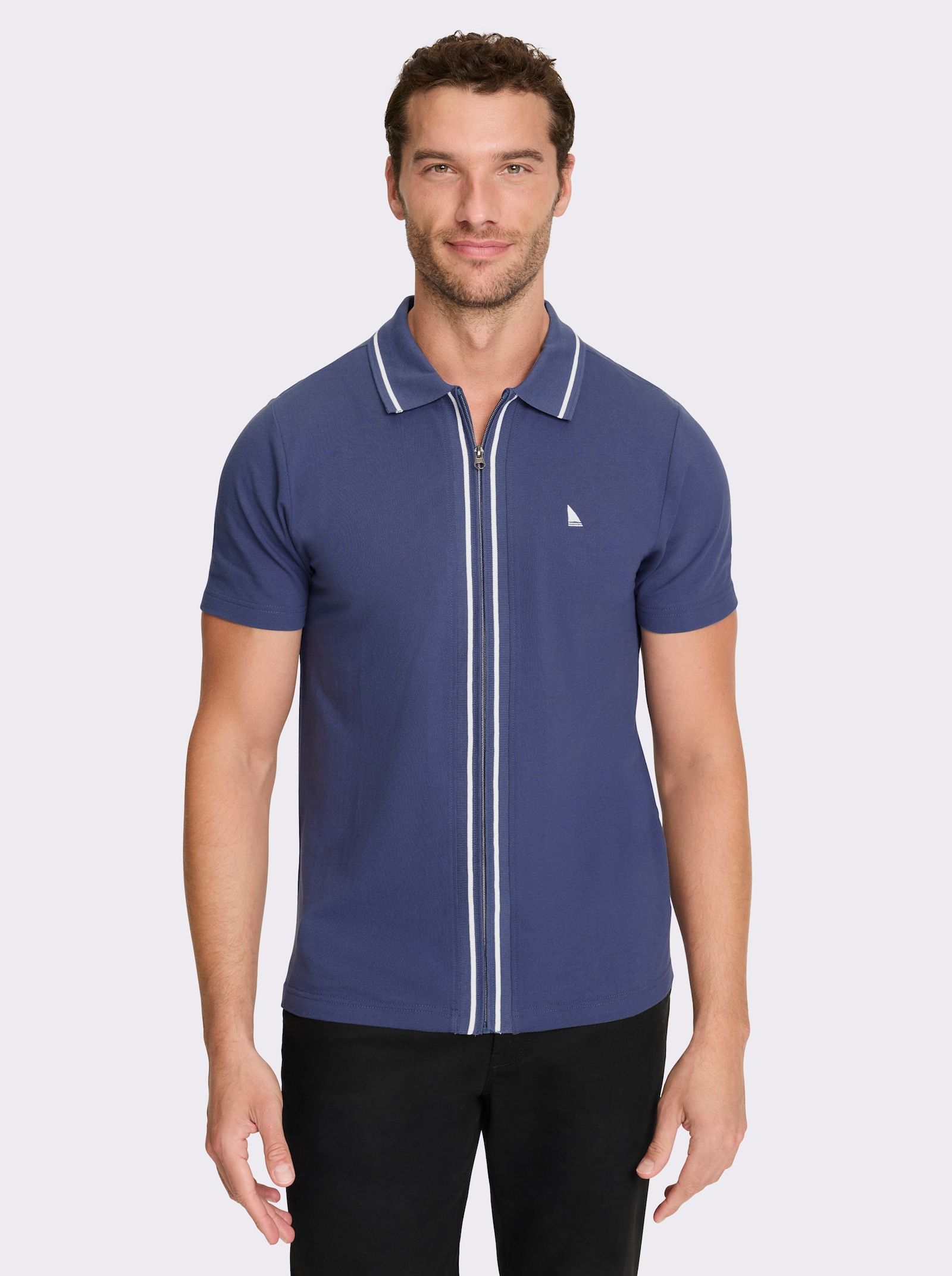 Catamaran Kurzarmshirt mit durchgehendem Reißverschluss - rauchblau-weiß