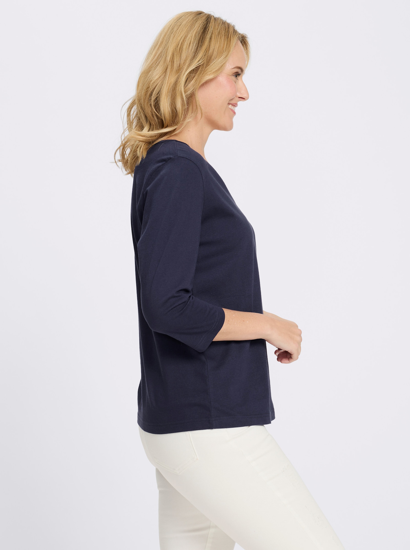 3/4-Arm-Shirt mit V-Ausschnitt - marine