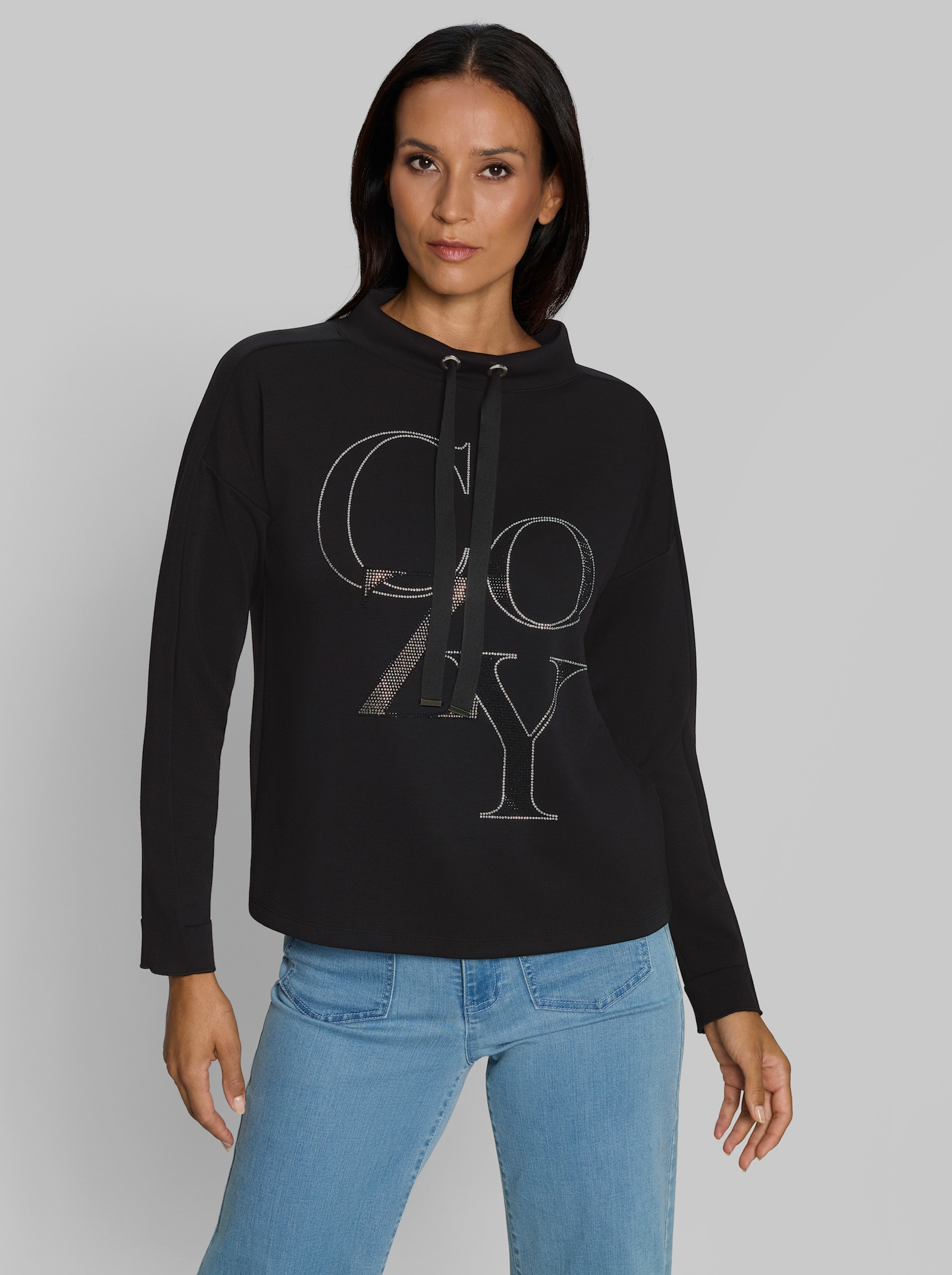 heine Sweatshirt mit Glitzersteinchen - schwarz