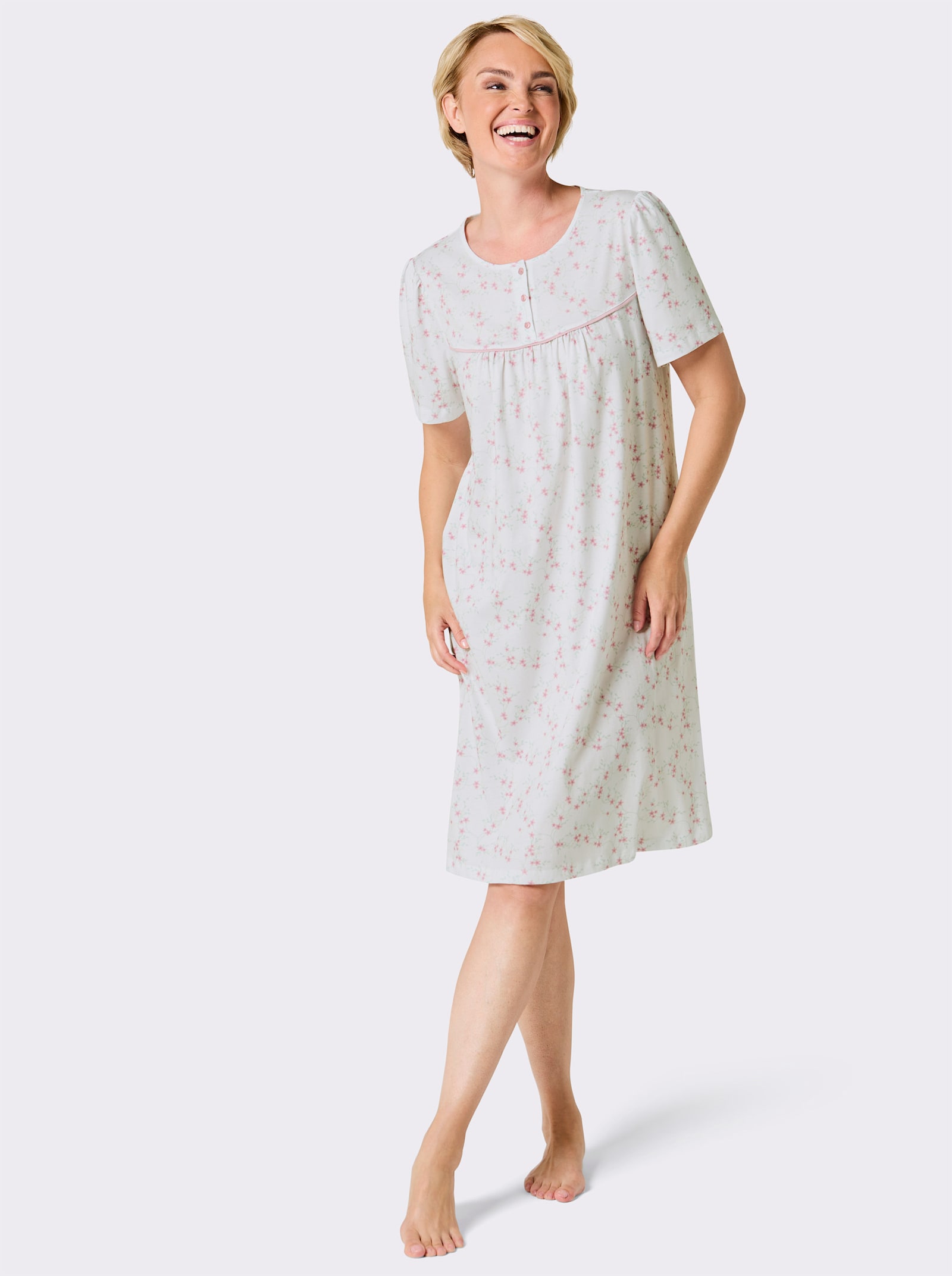 wäschepur Nachthemd - weiß-rosé-bedruckt