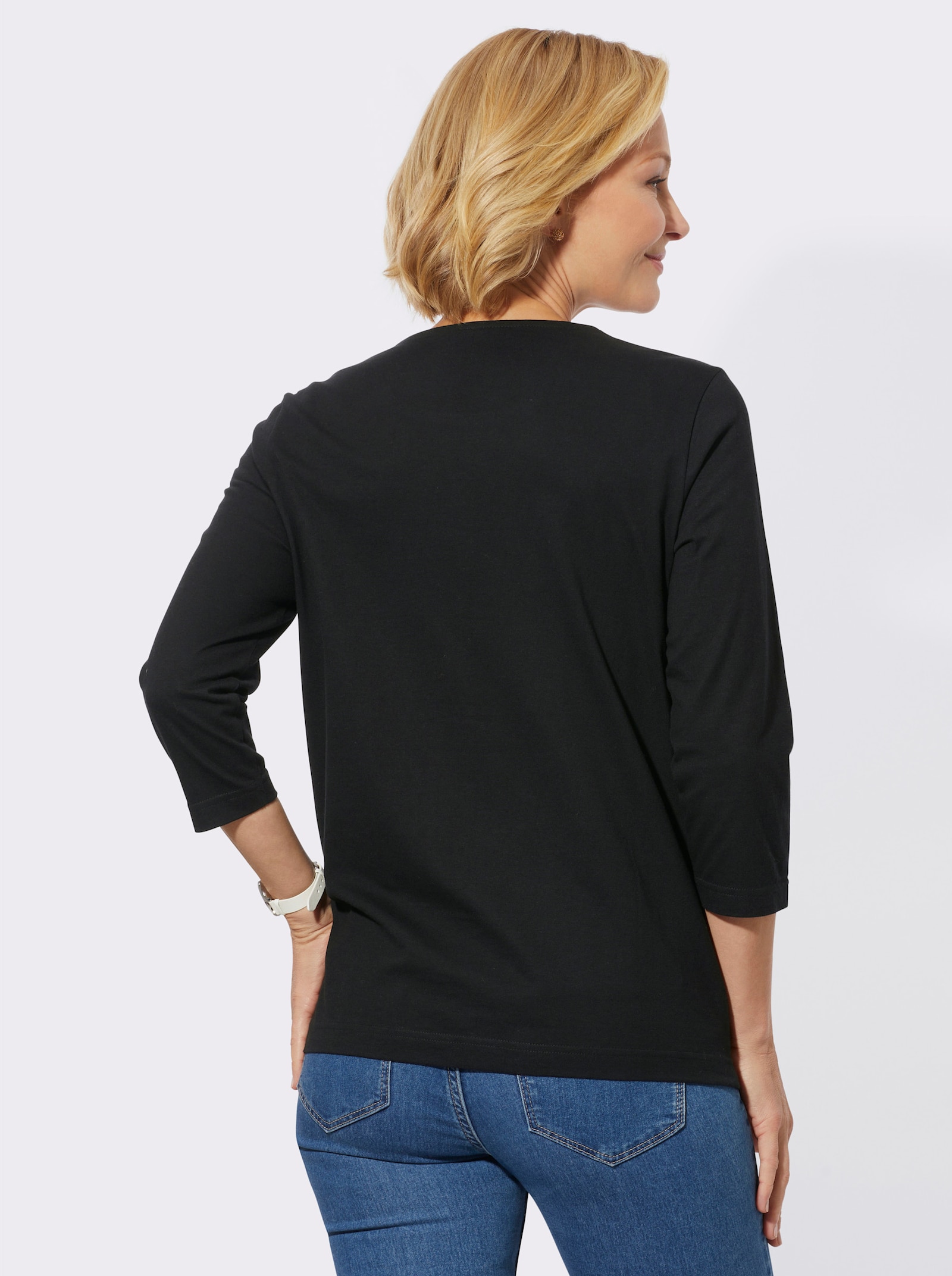 Rundhalsshirt mit Blumen-Dessin - schwarz-erika-bedruckt