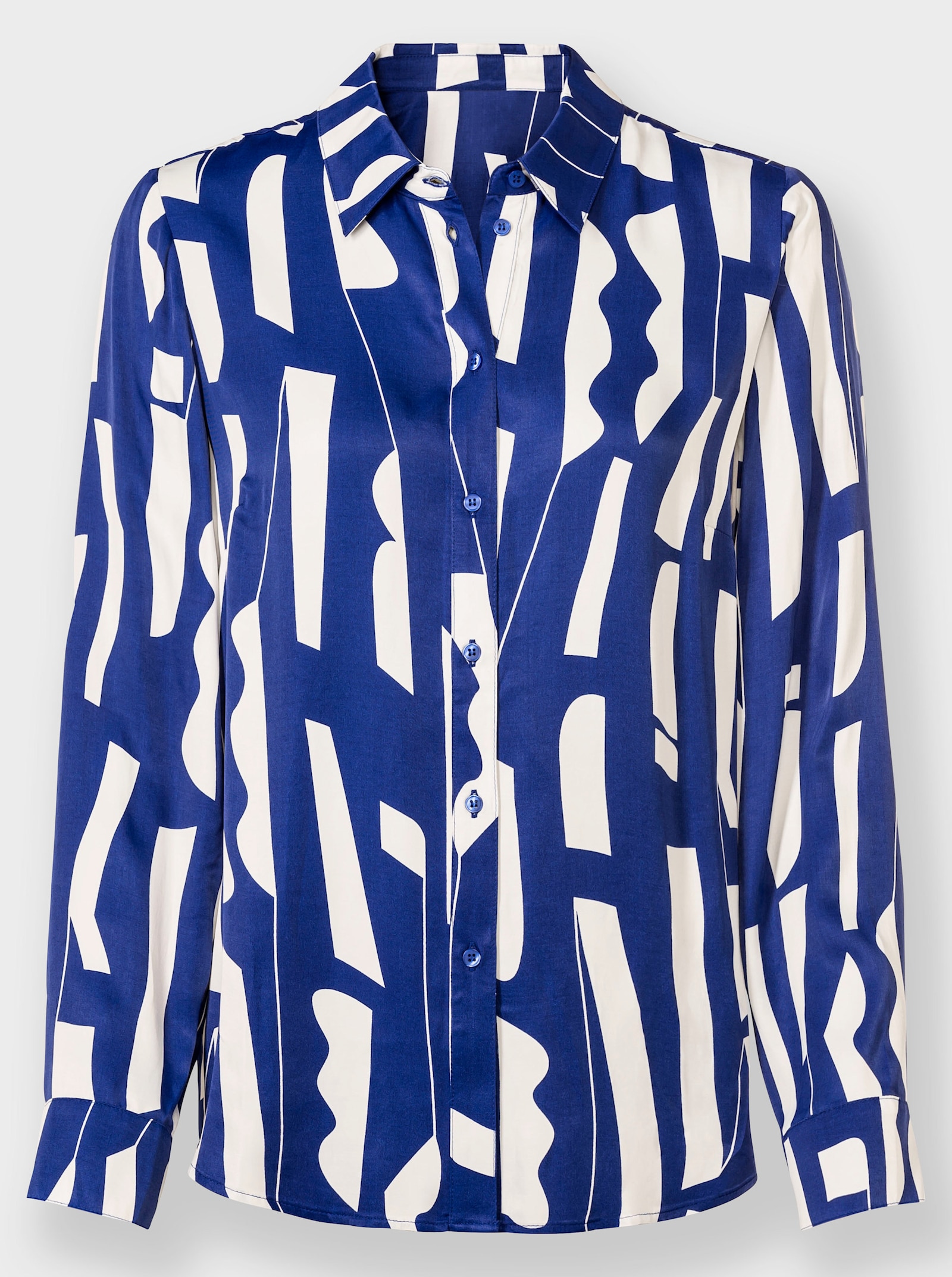 heine Hemdbluse mit Grafik-Dessin - royalblau-ecru-bedruckt