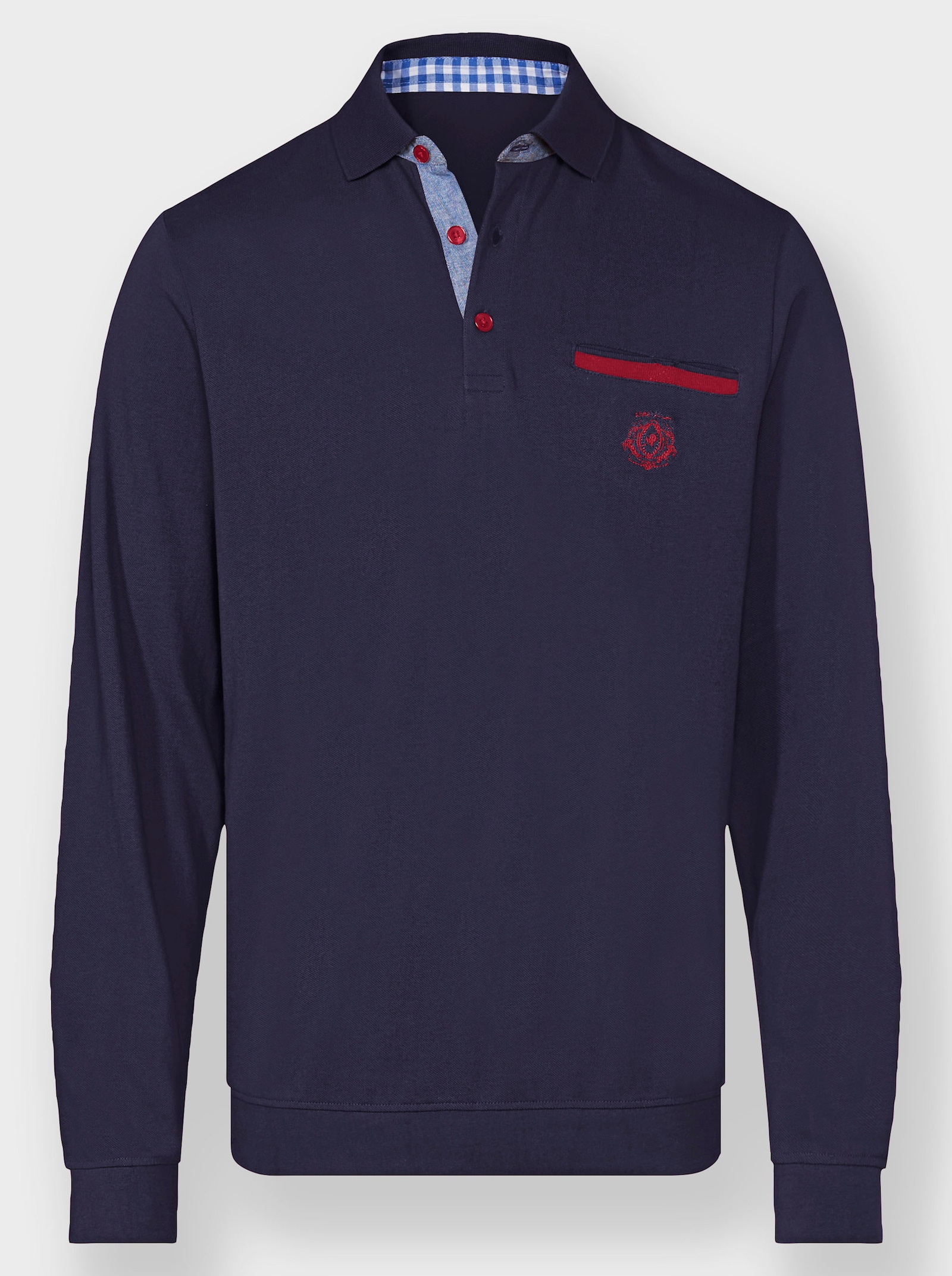 Marco Donati Langarm-Poloshirt in Pikee-Qualität - marine-dunkelrot