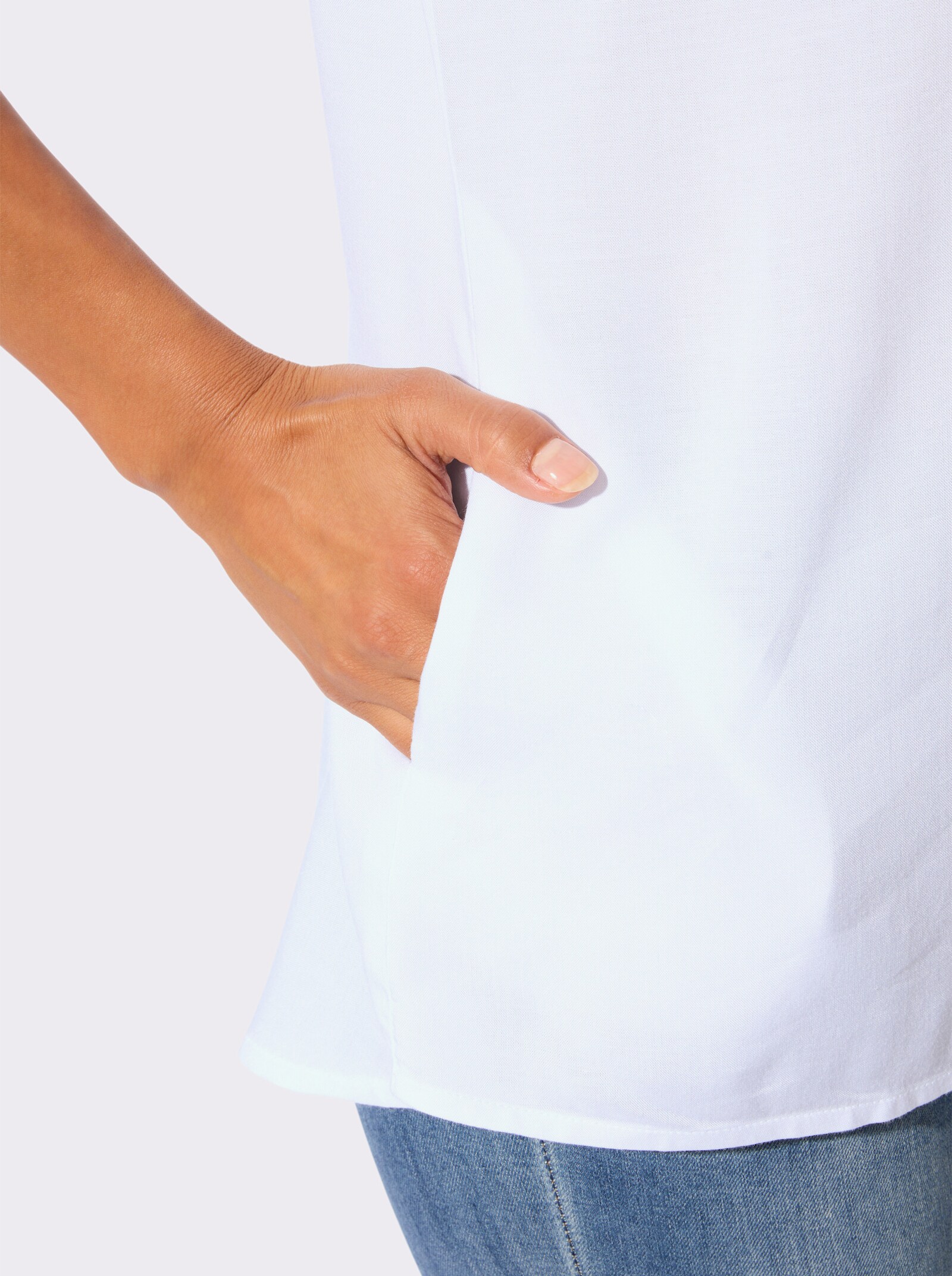 Longbluse mit krempelbaren Ärmeln - ecru