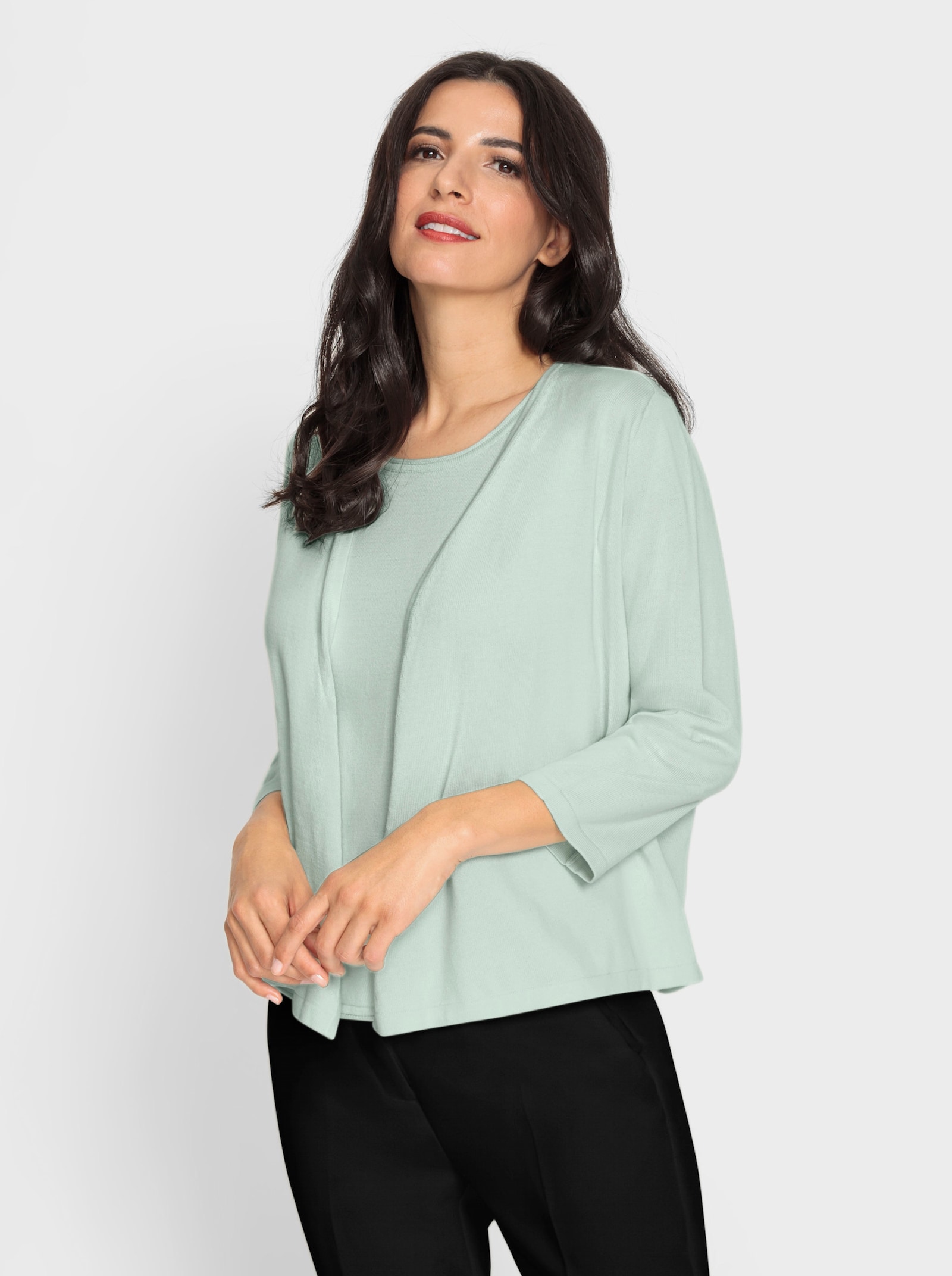 heine Fijn gebreid vest in open model - zacht mint