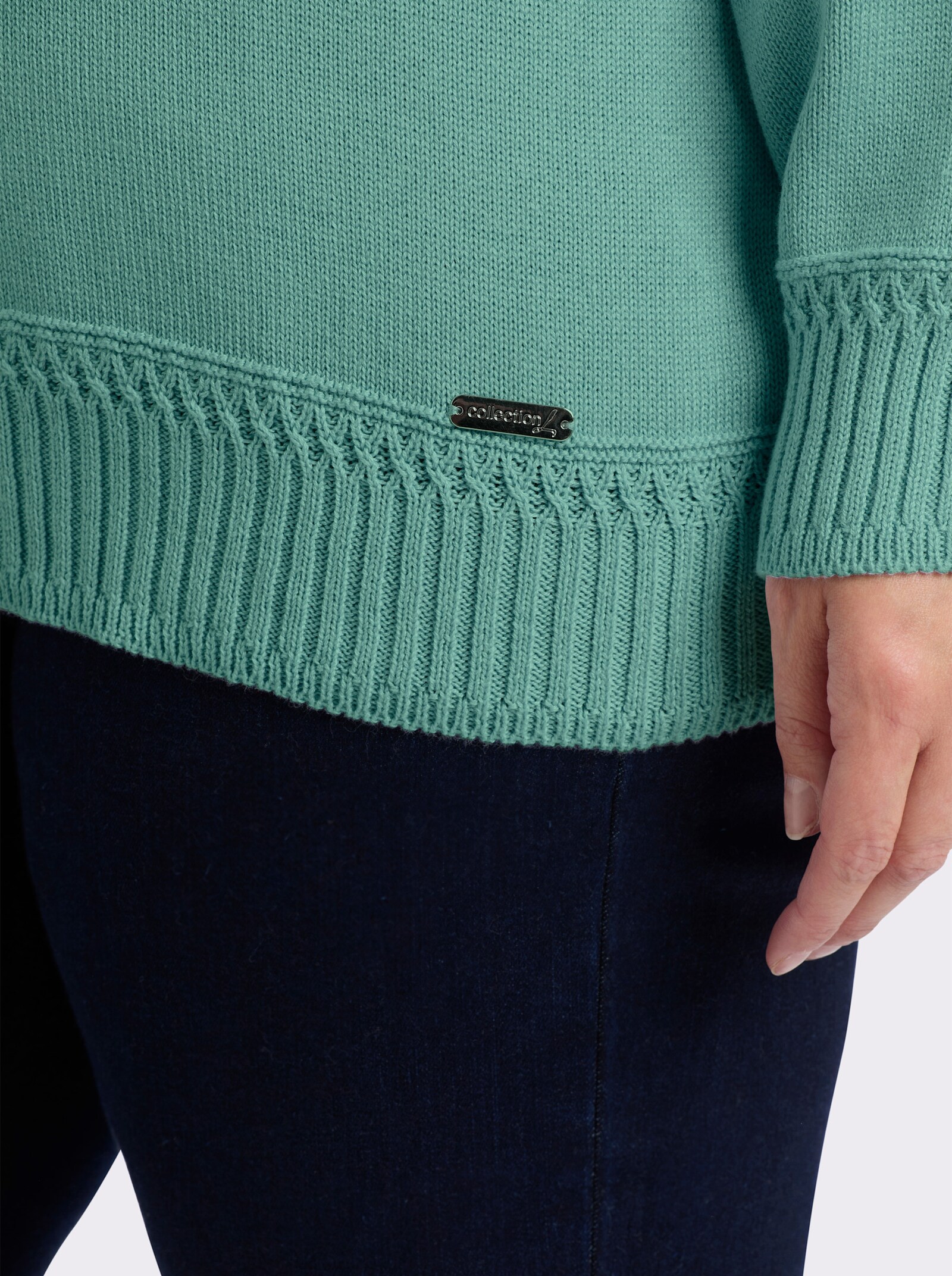 Stehkragenpullover mit Ripp-Abschlüssen - salbei