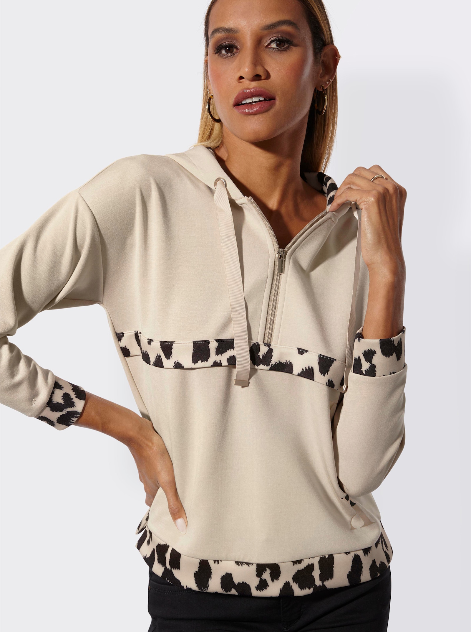 Sweatshirt - sand-schwarz