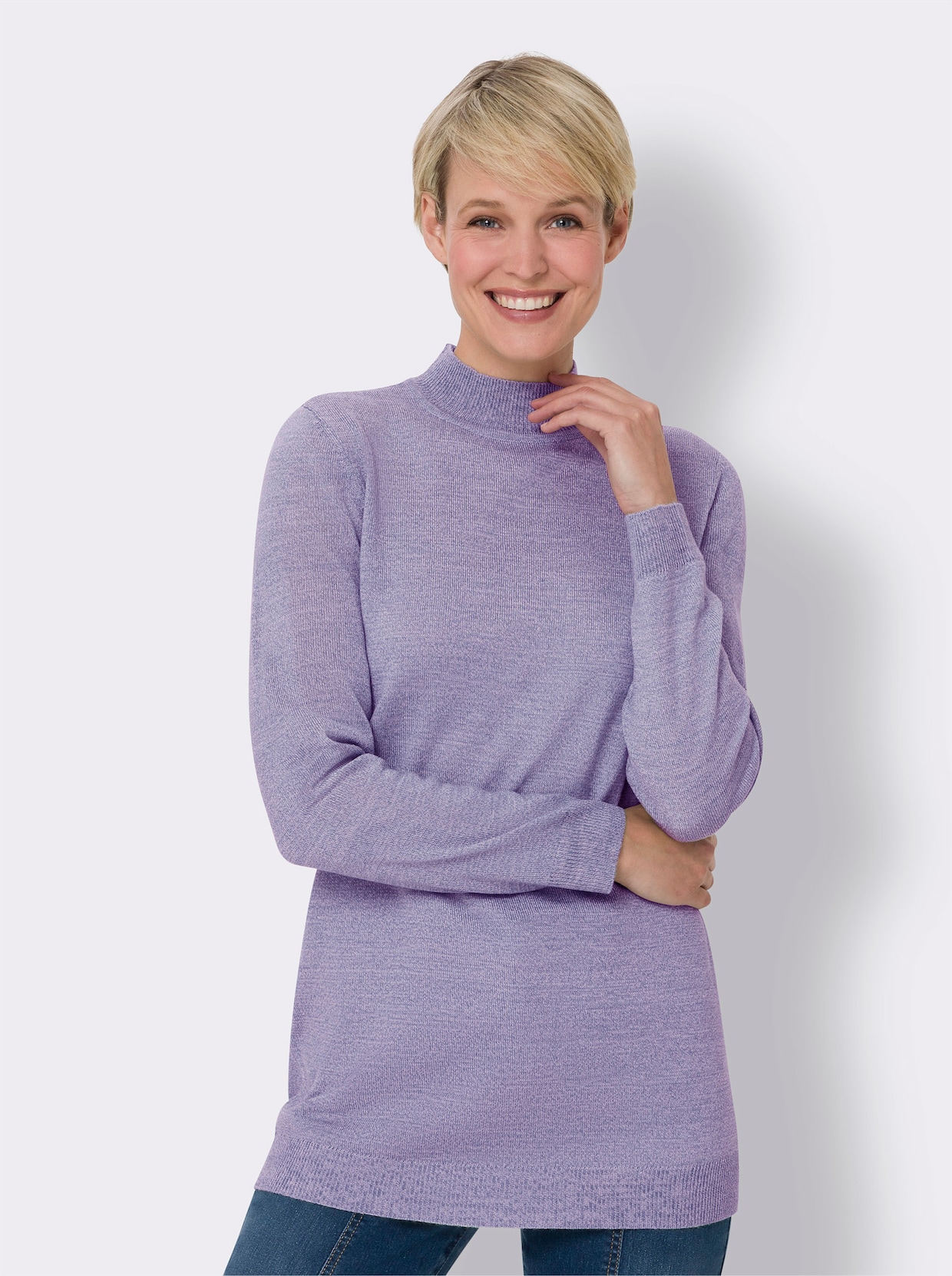 Lange pullover - lavendel/ecru gemêleerd