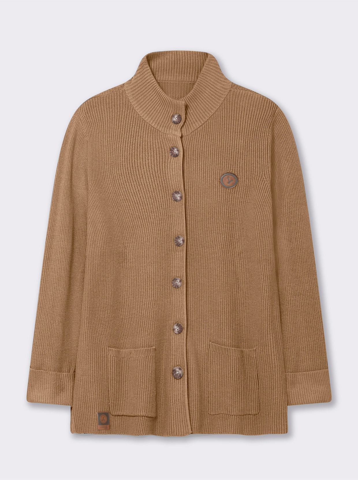 Longstrickjacke mit Stehkragen - camel