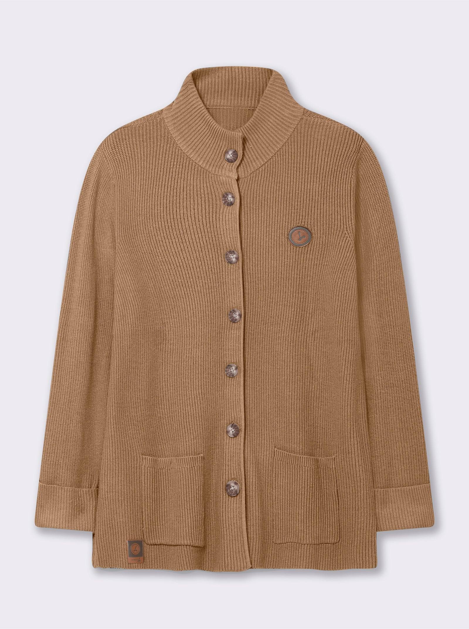 Longstrickjacke mit Stehkragen - camel