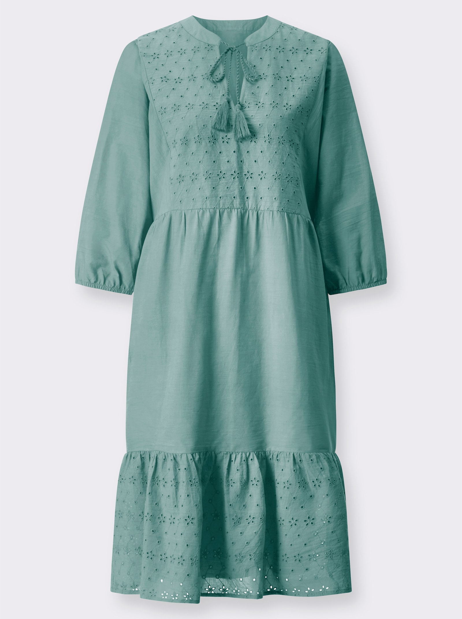 Baumwollkleid mit Lochstickerei - salbei