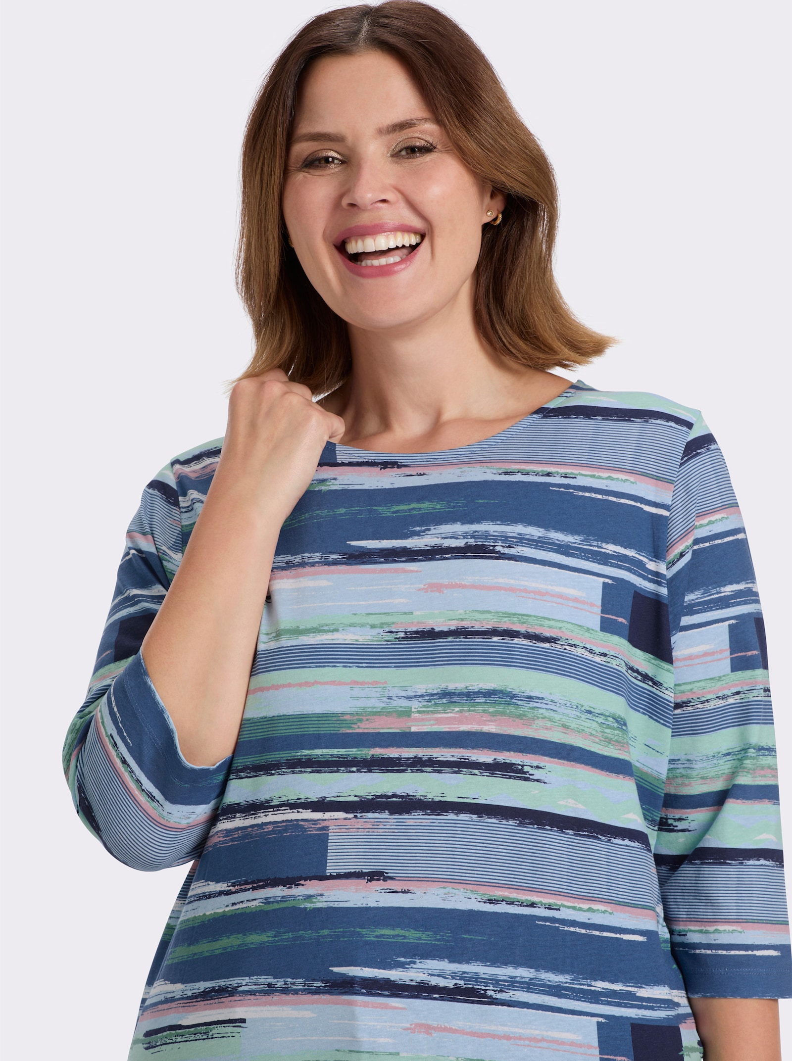 3/4-Arm-Shirt im Streifendessin - jeansblau-kalkmint-bedruckt
