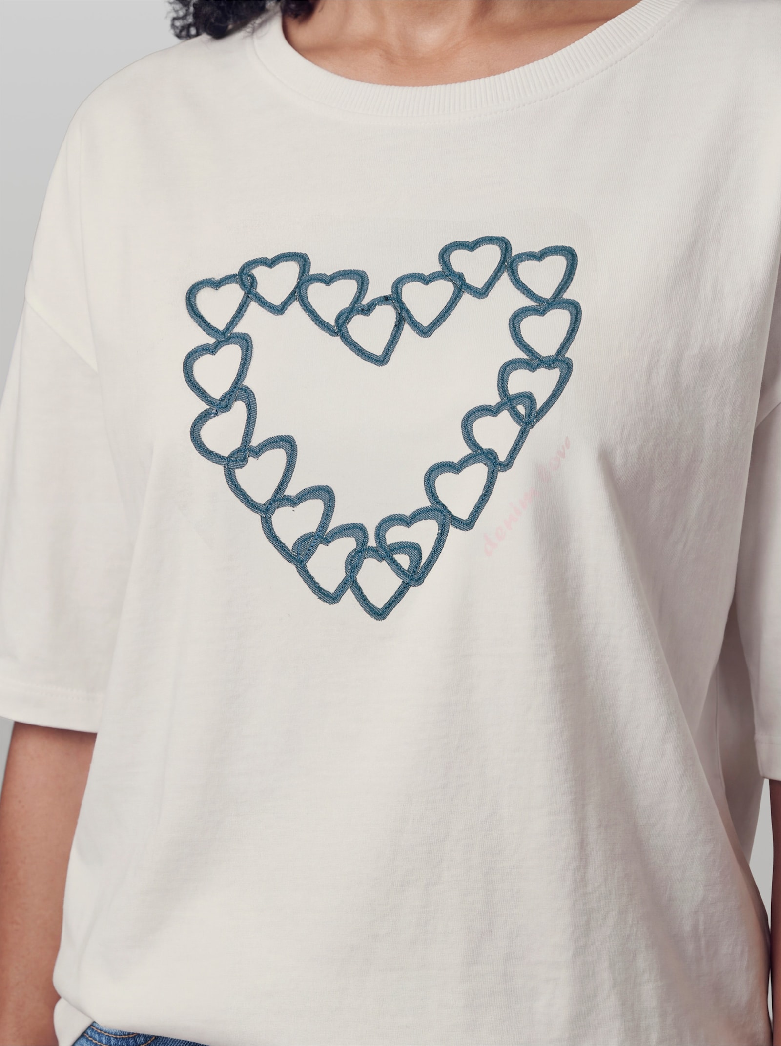 heine Kurzarmshirt mit Jeans-Details - ecru-bedruckt