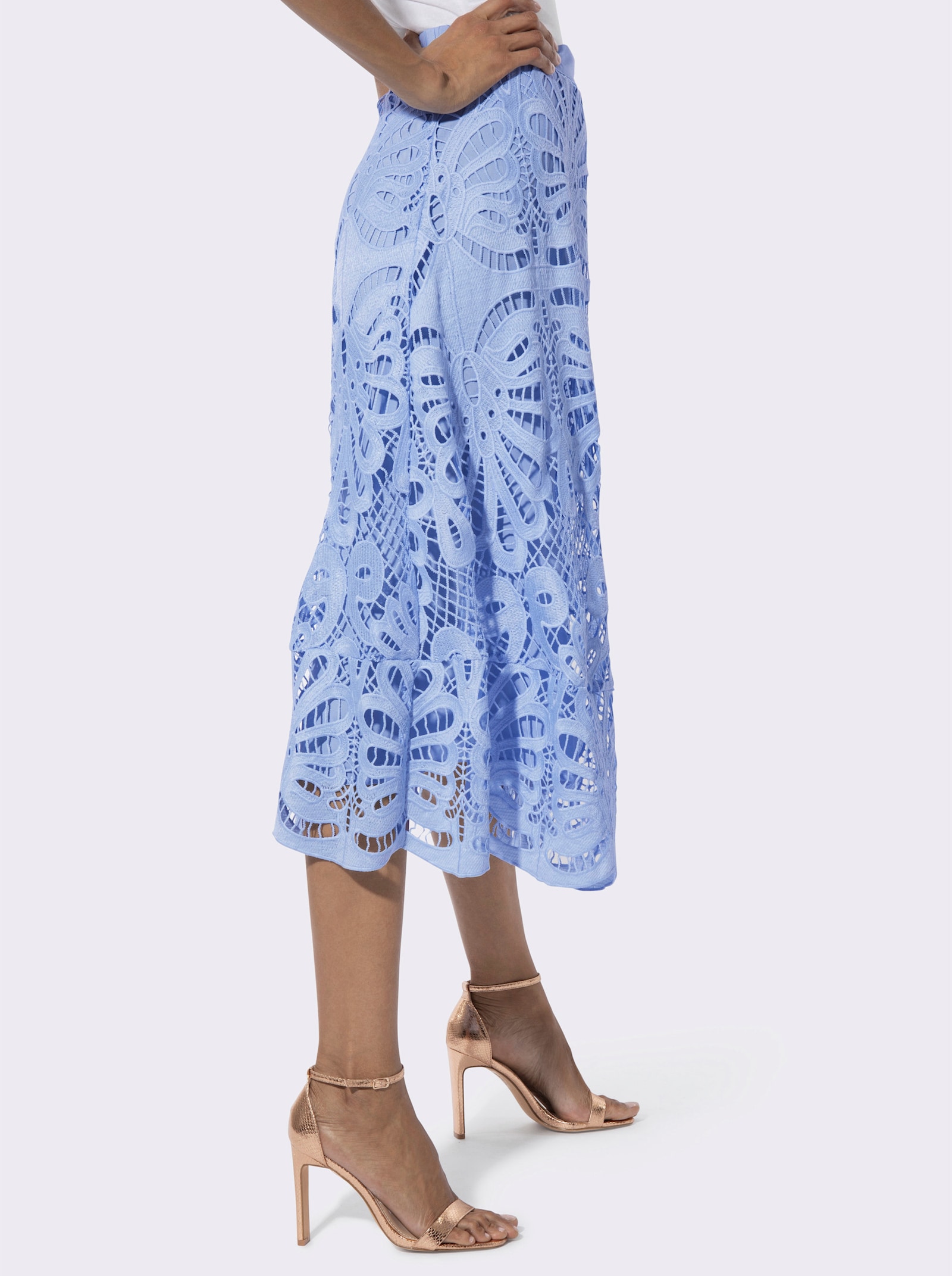 Spitzenrock , blickdicht durch Viskose-Futter - eisblau