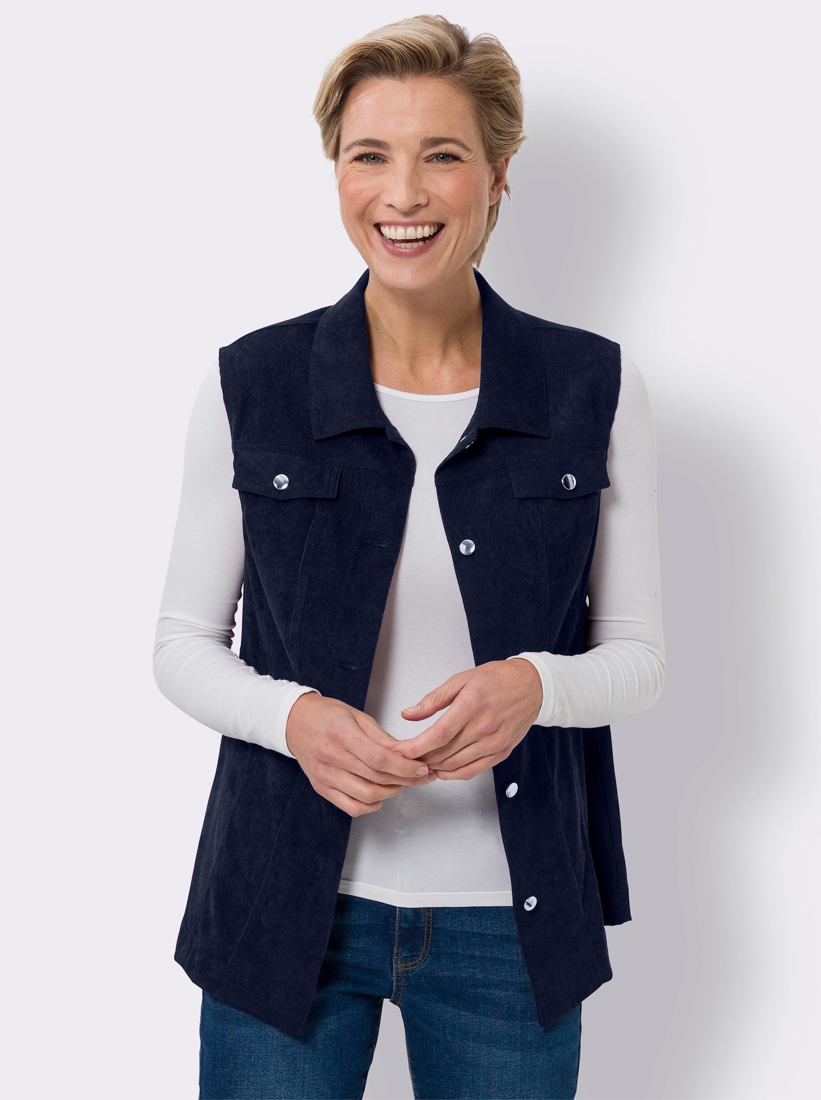 Cordweste mit Schulterpasse, pflegeleicht - marine