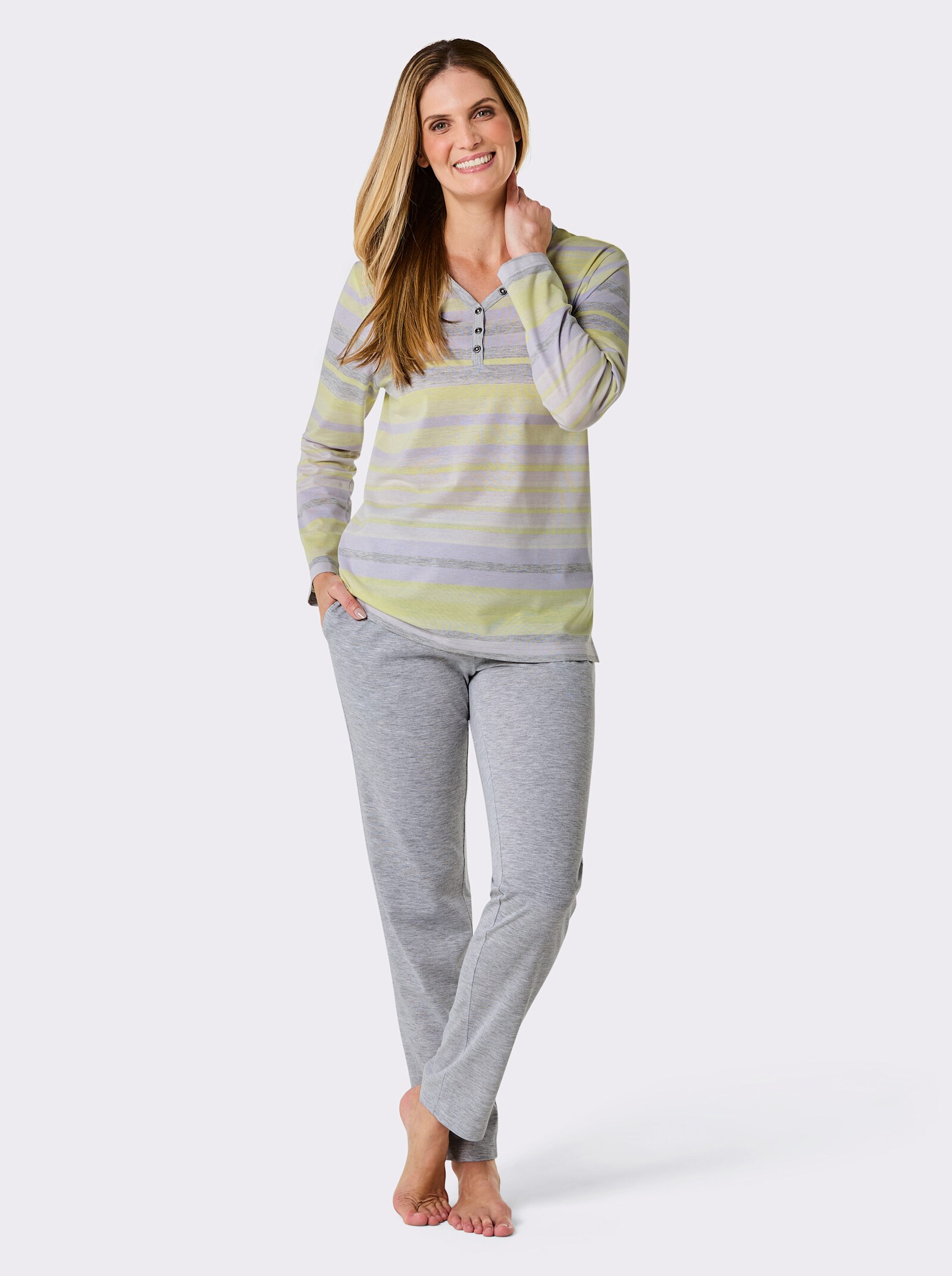 Hajo Schlafanzug - gelb-grau-meliert