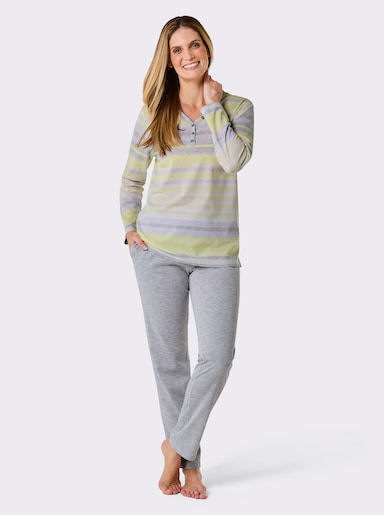 Hajo Schlafanzug - gelb-grau-meliert