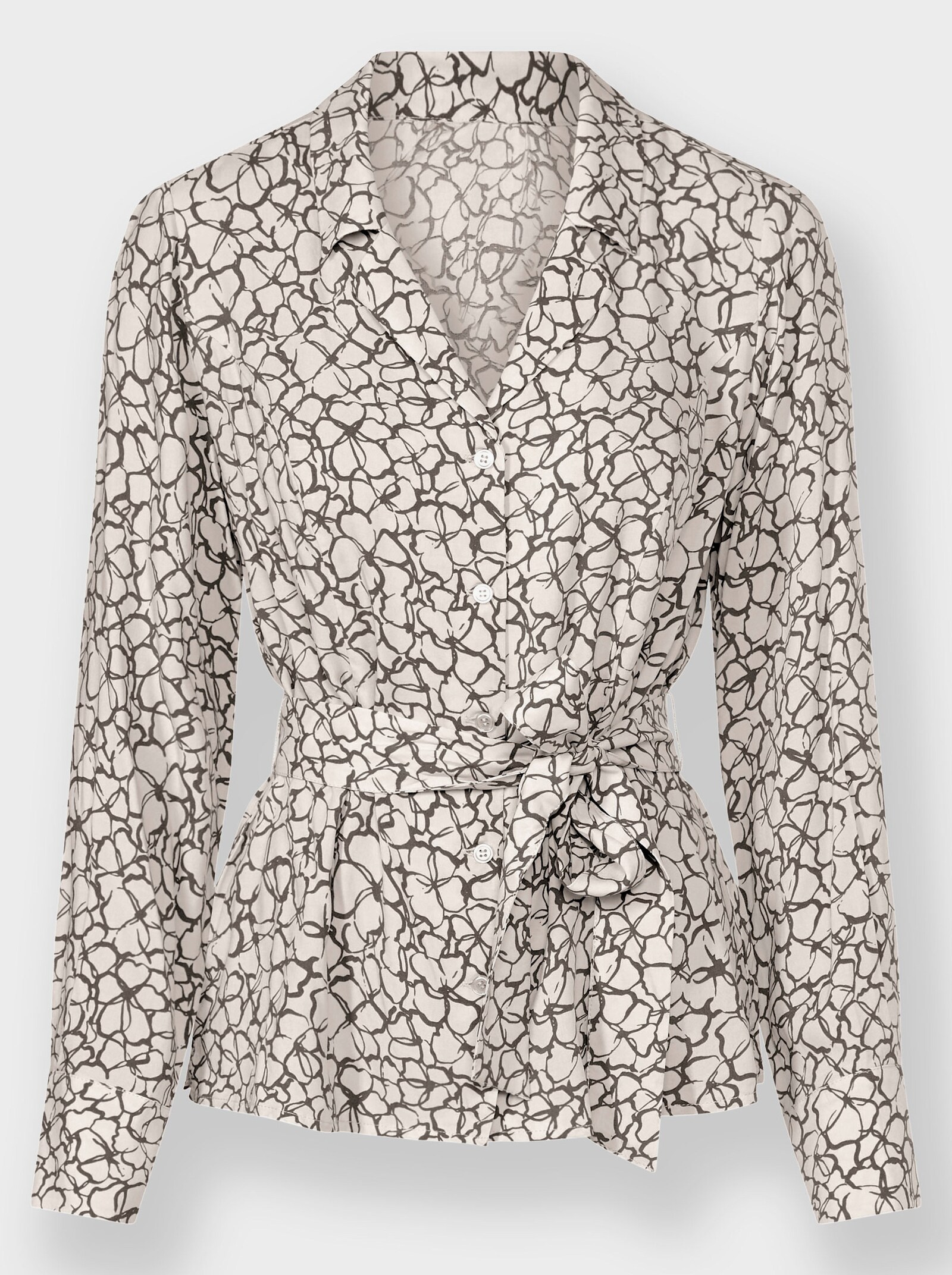 heine Druckbluse mit Bindegürtel - sand-anthrazit-bedruckt