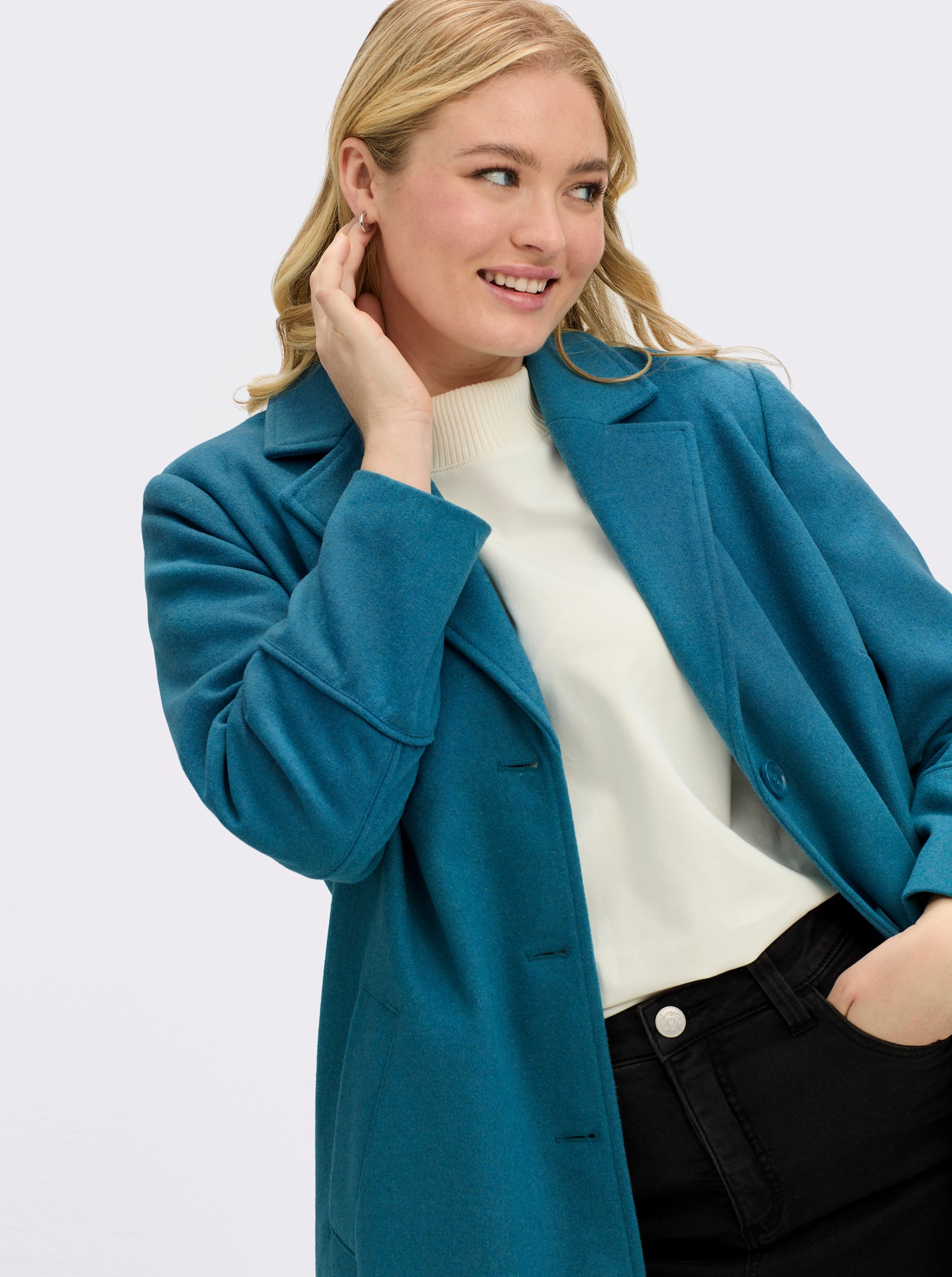 sheego Wintermantel mit abgerundetem Saum - topas