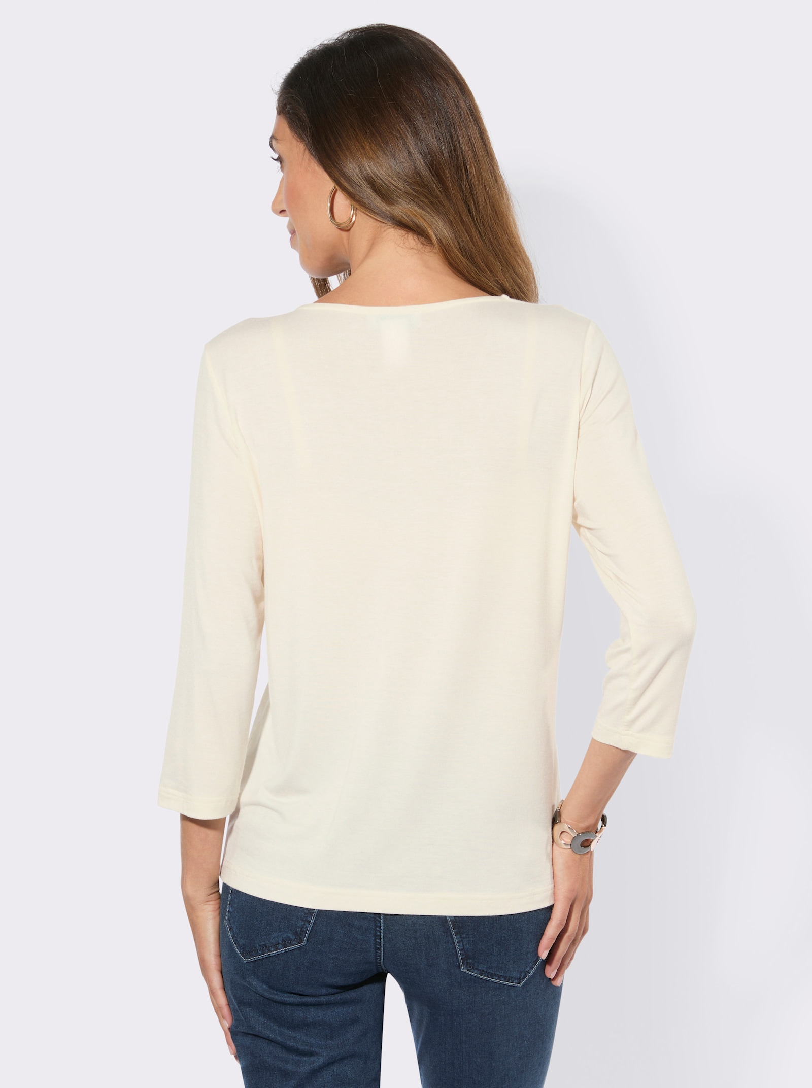 2-in-1-Langarmshirt mit Ziersteinchen am Ausschnitt - champagner