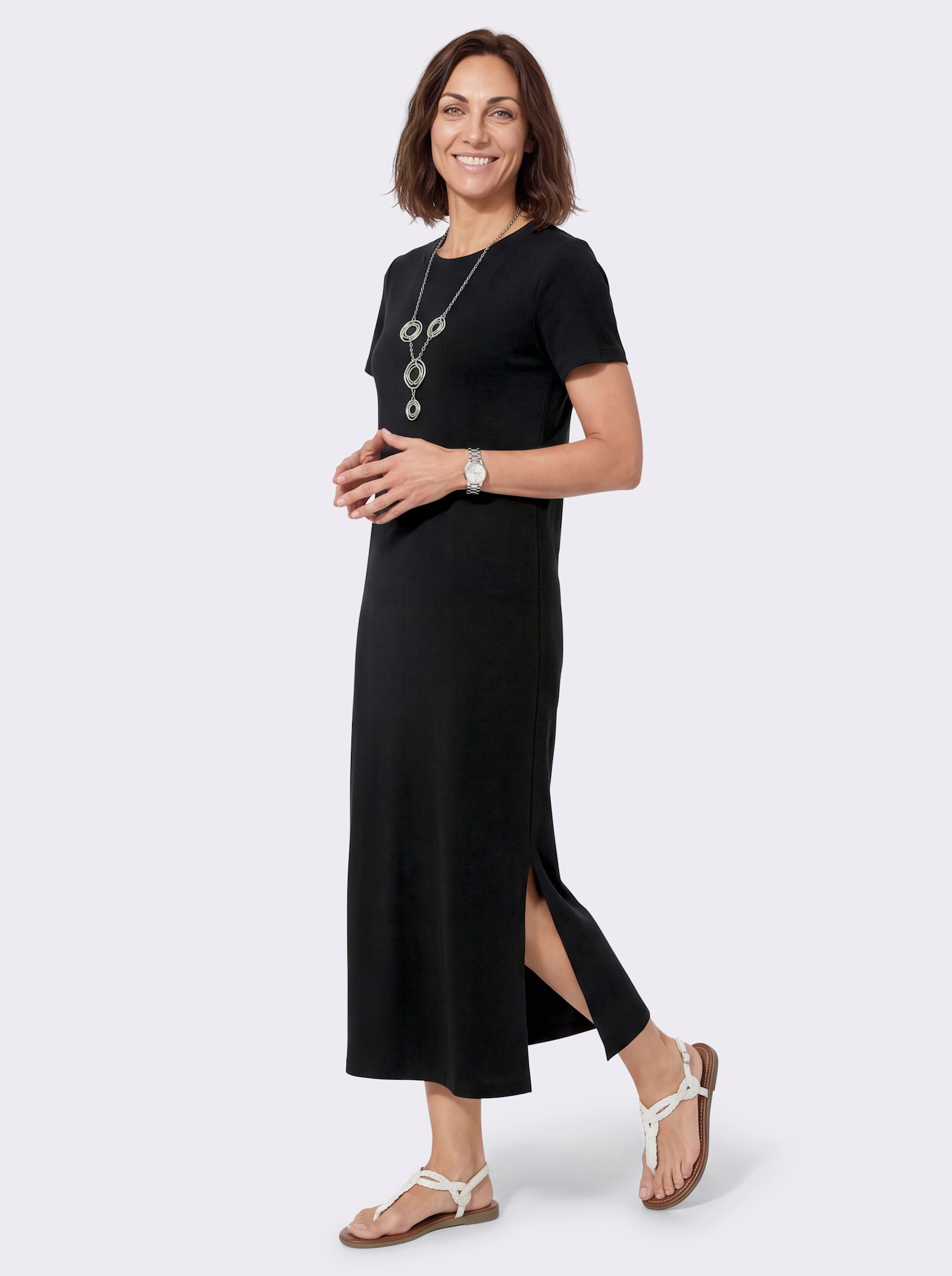 Jerseykleid mit Seitenschlitzen - schwarz