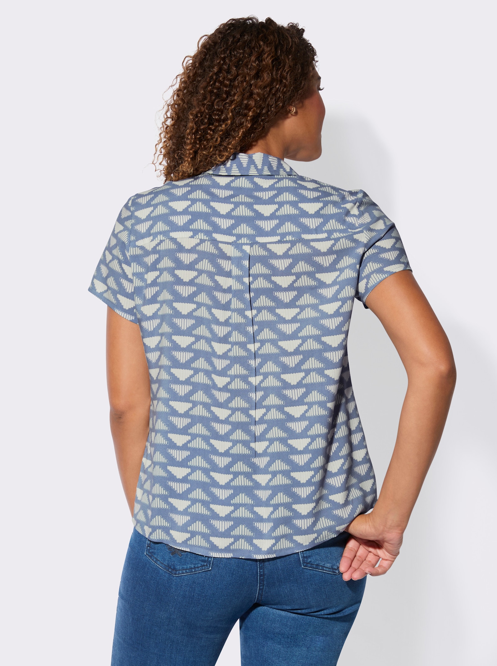 Druckbluse in fließender Qualität - taubenblau-zartmint-kariert