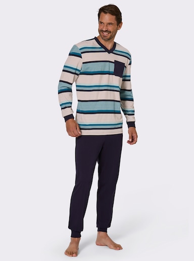 wäschepur men Schlafanzug - marine-ecru-geringelt