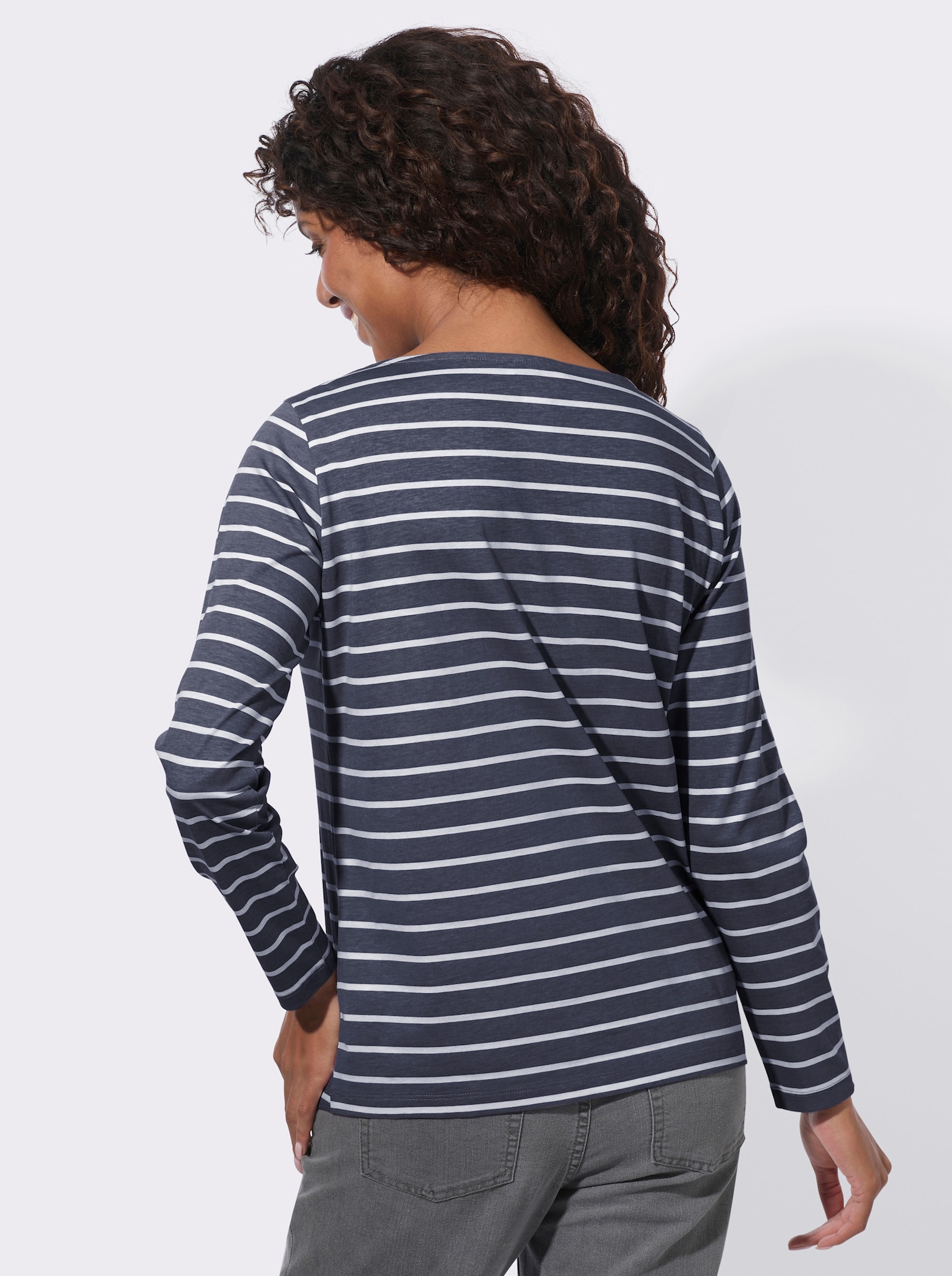 Ringelshirt mit U-Boot-Ausschnitt - marine-ecru-geringelt