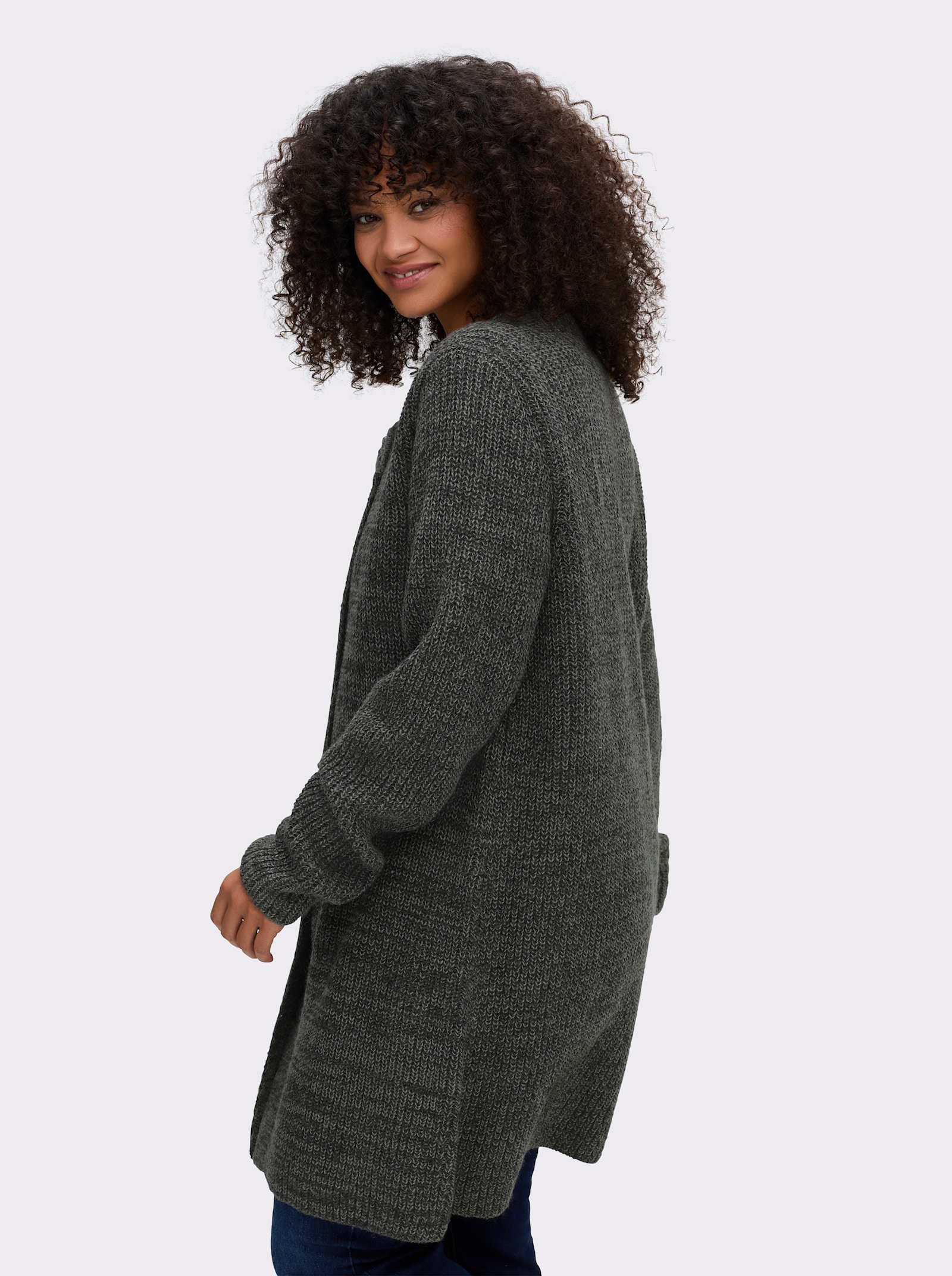 sheego Strickjacke mit überlappender Knopfleiste - graphit-meliert