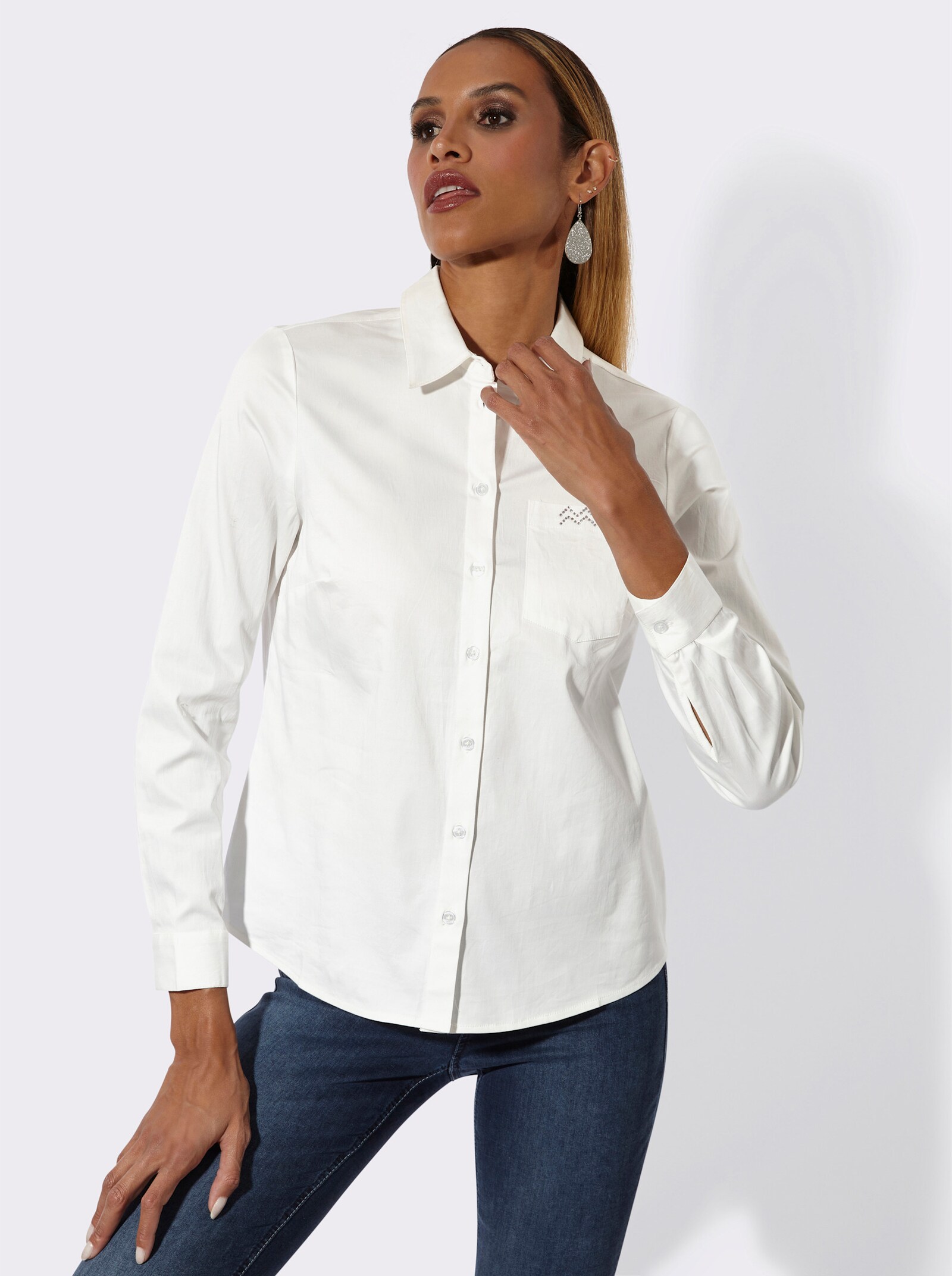 Baumwollbluse mit Glitzersteinchen - ecru