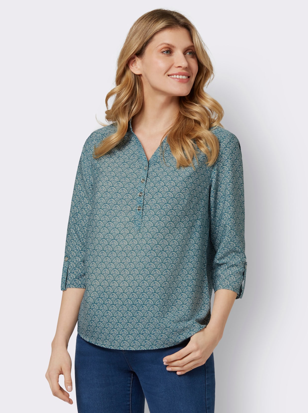 Comfortabele blouse - jade/zand bedrukt