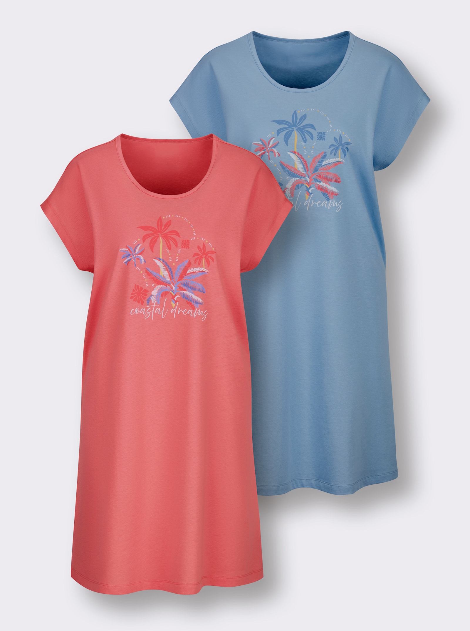 wäschepur Sleepshirts mit Palmen-Druck - himmelblau + koralle