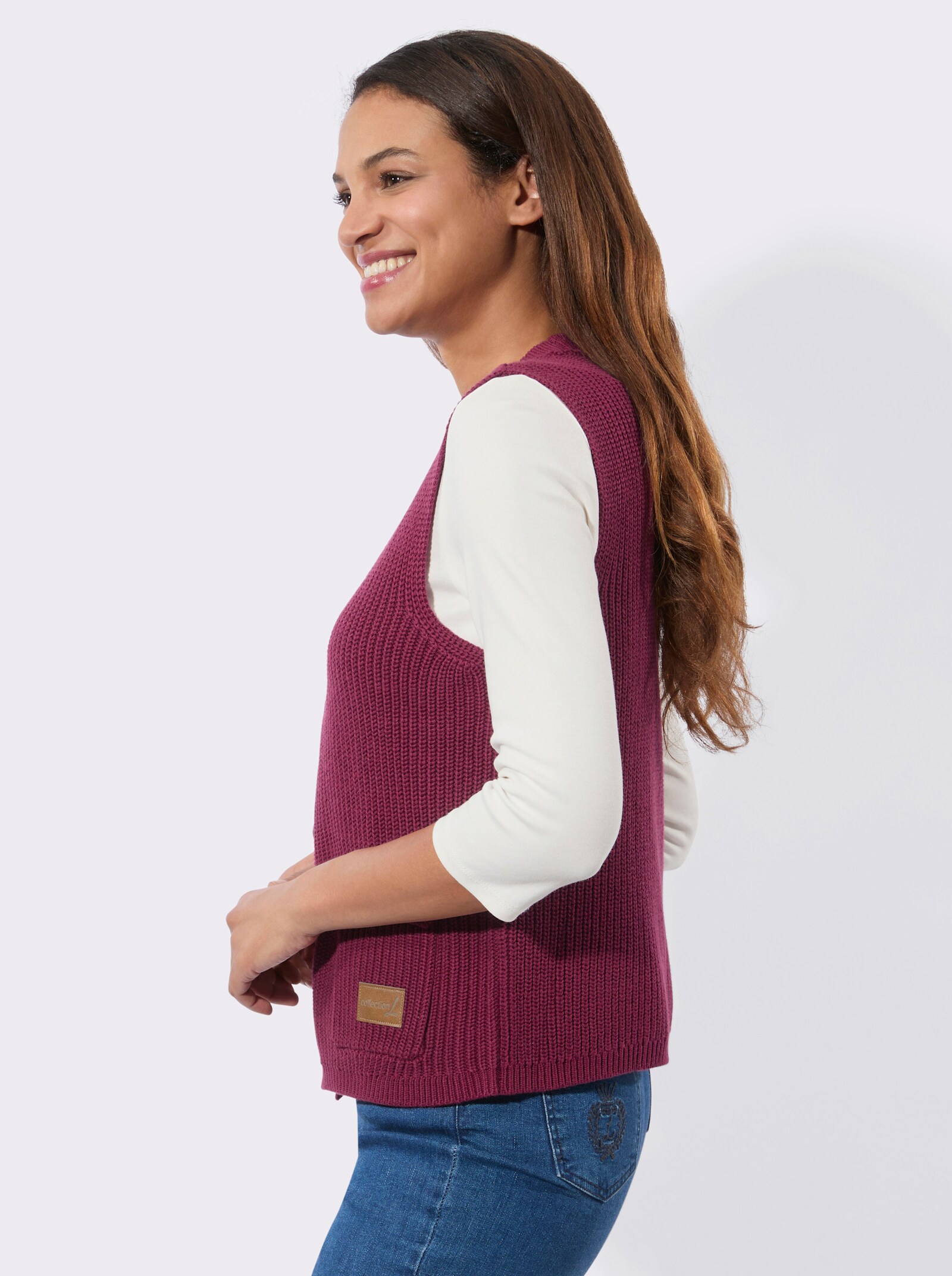 Strickweste mit Ripp-Abschlüssen - bordeaux