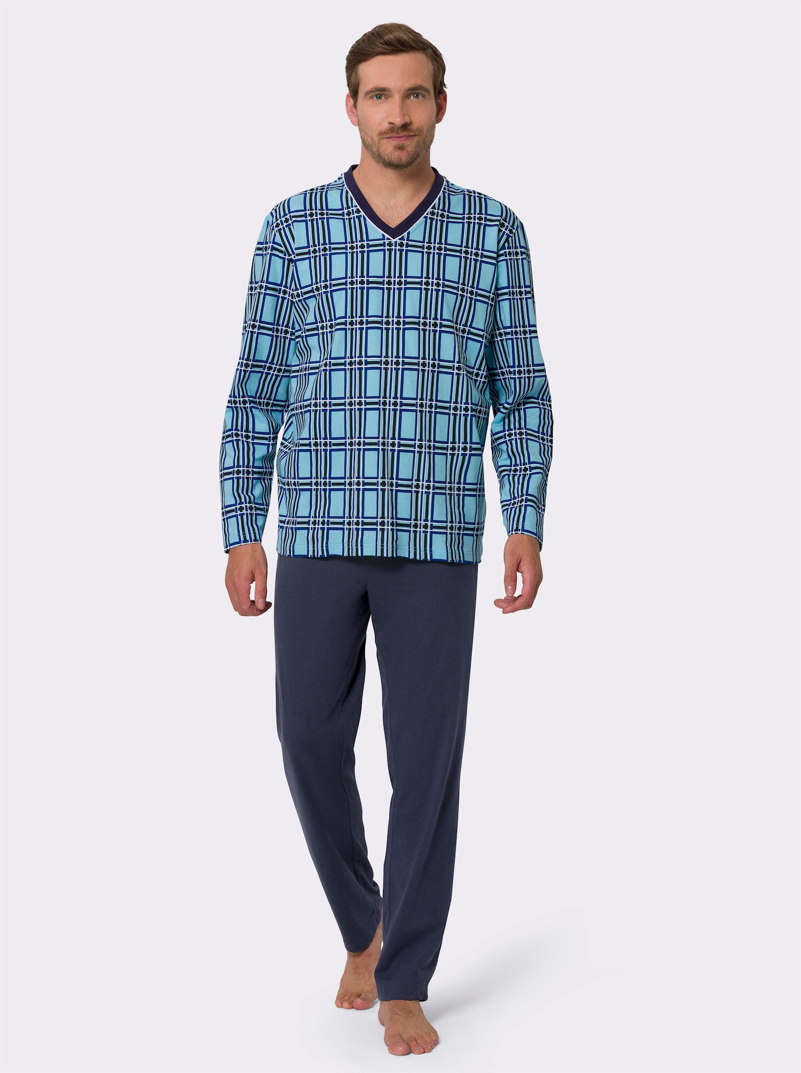 Pyjama met ruitpatroon - aqua/marine