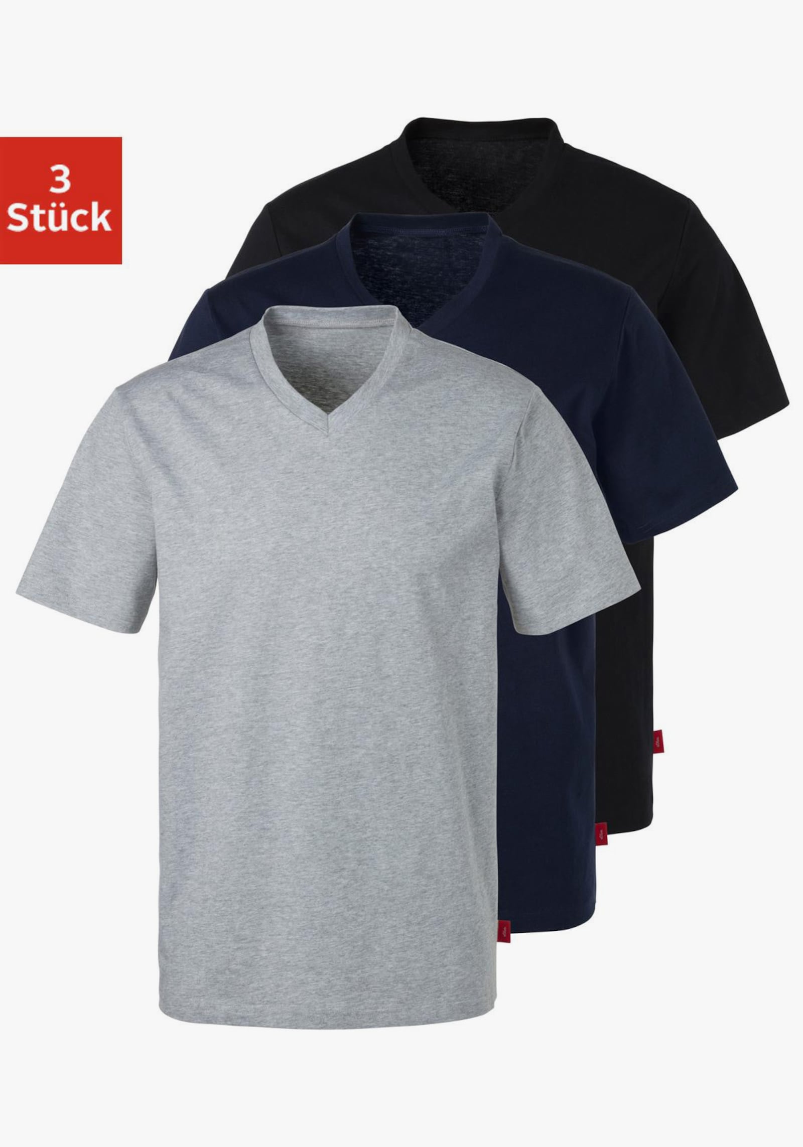 s.Oliver T-Shirt - grau-meliert, navy, schwarz