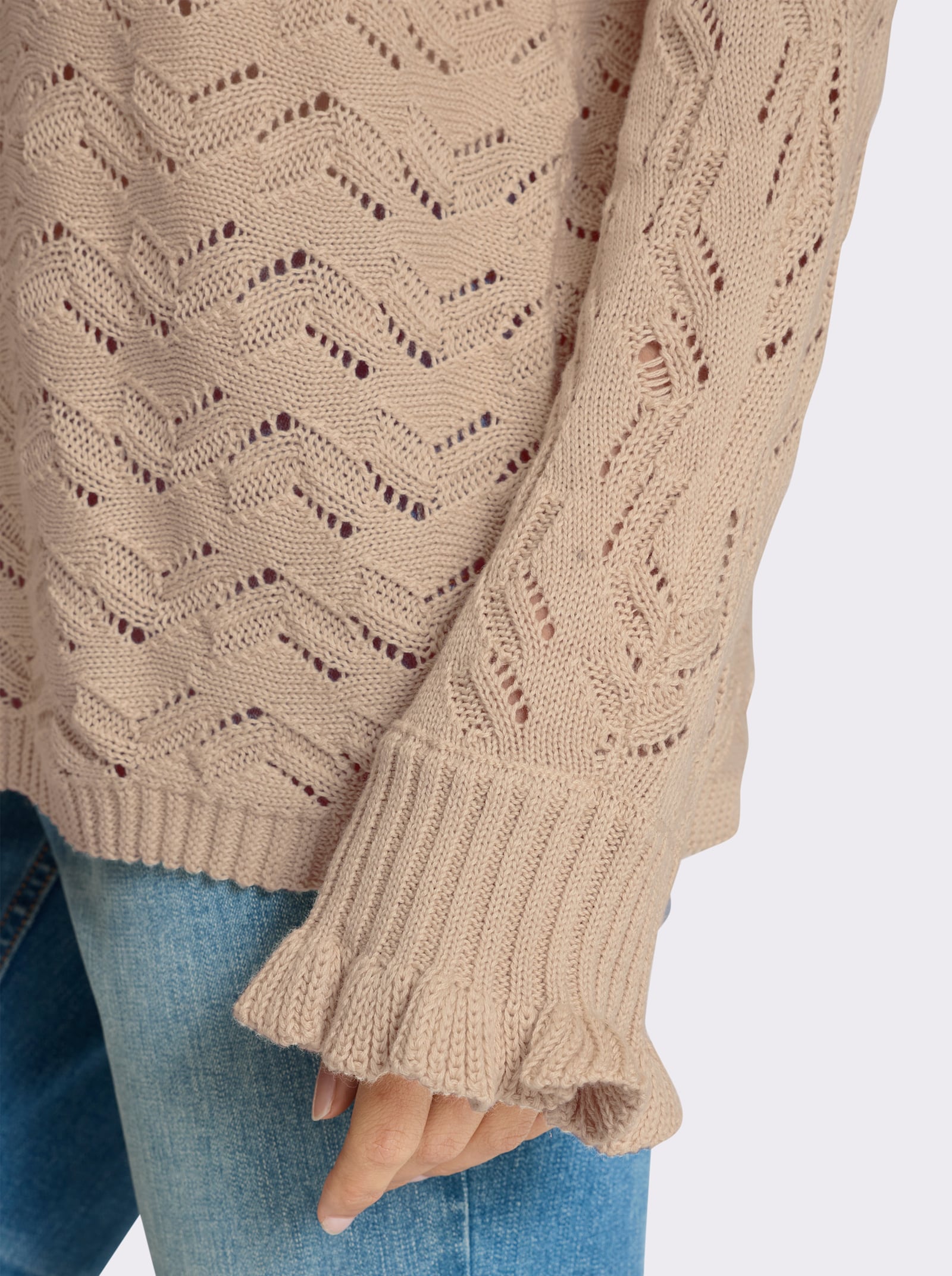 heine Ajourpullover mit Volants am Ärmel - sand