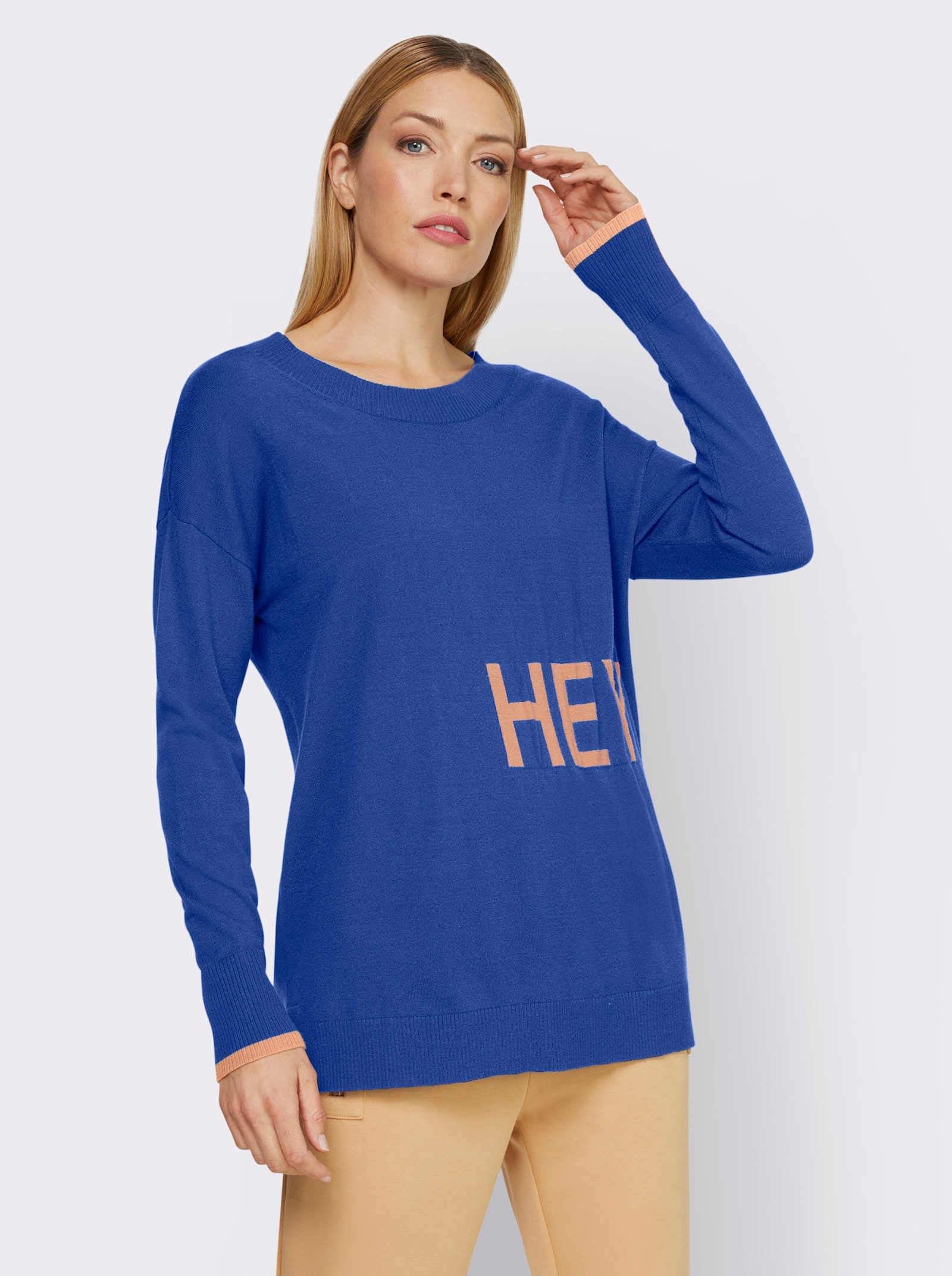heine Feinstrickpullover mit Schriftzug - royalblau
