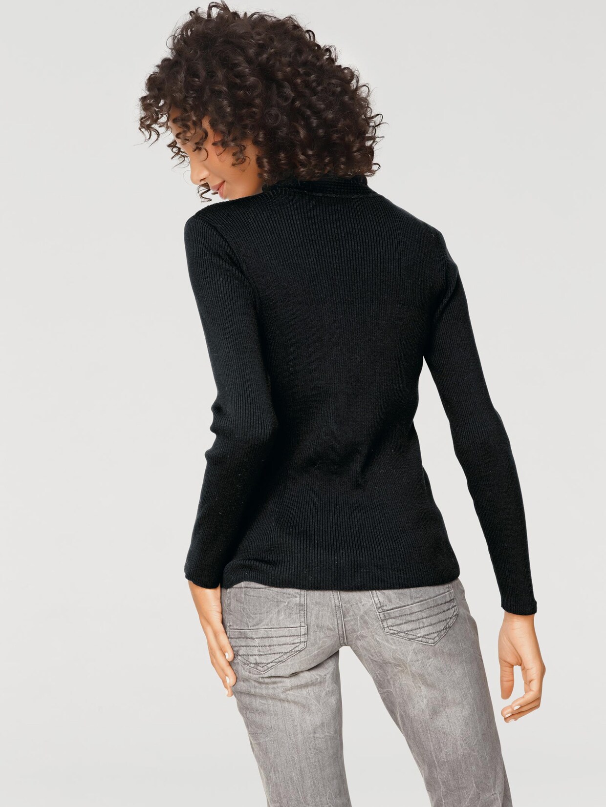 Linea Tesini Pullover met opstaande kraag - zwart