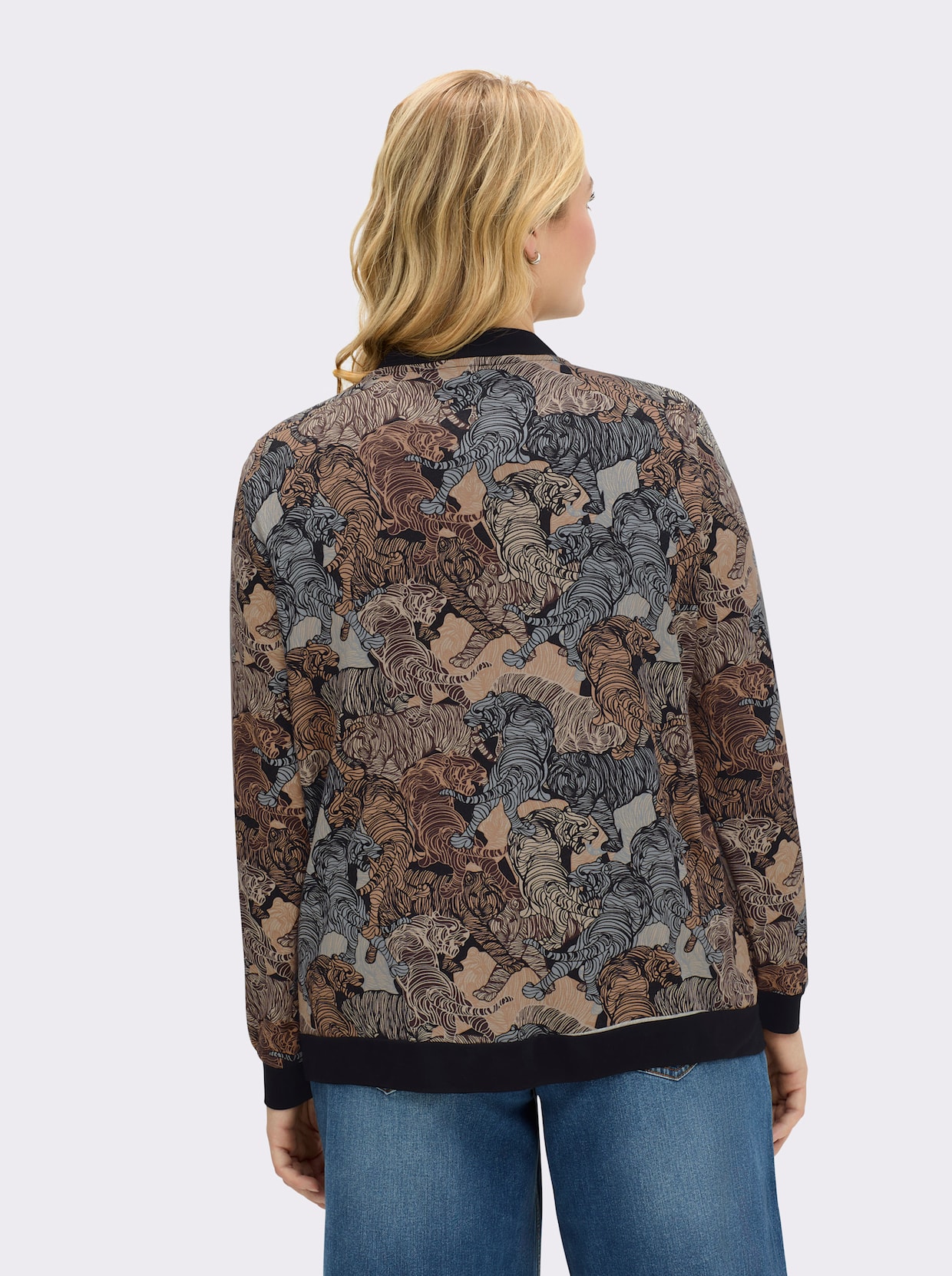 Shirtjacke in Blouson-Form - schwarz-sand-bedruckt